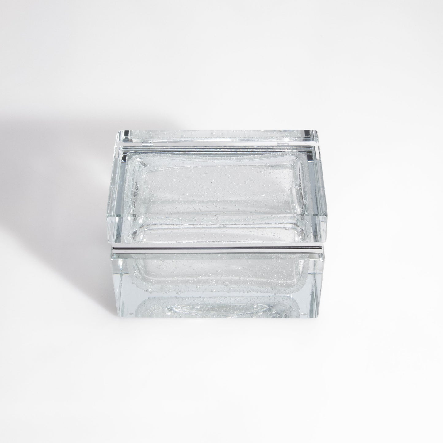 Murano Box with Bubbles and Chrome Fittings in Crystal
