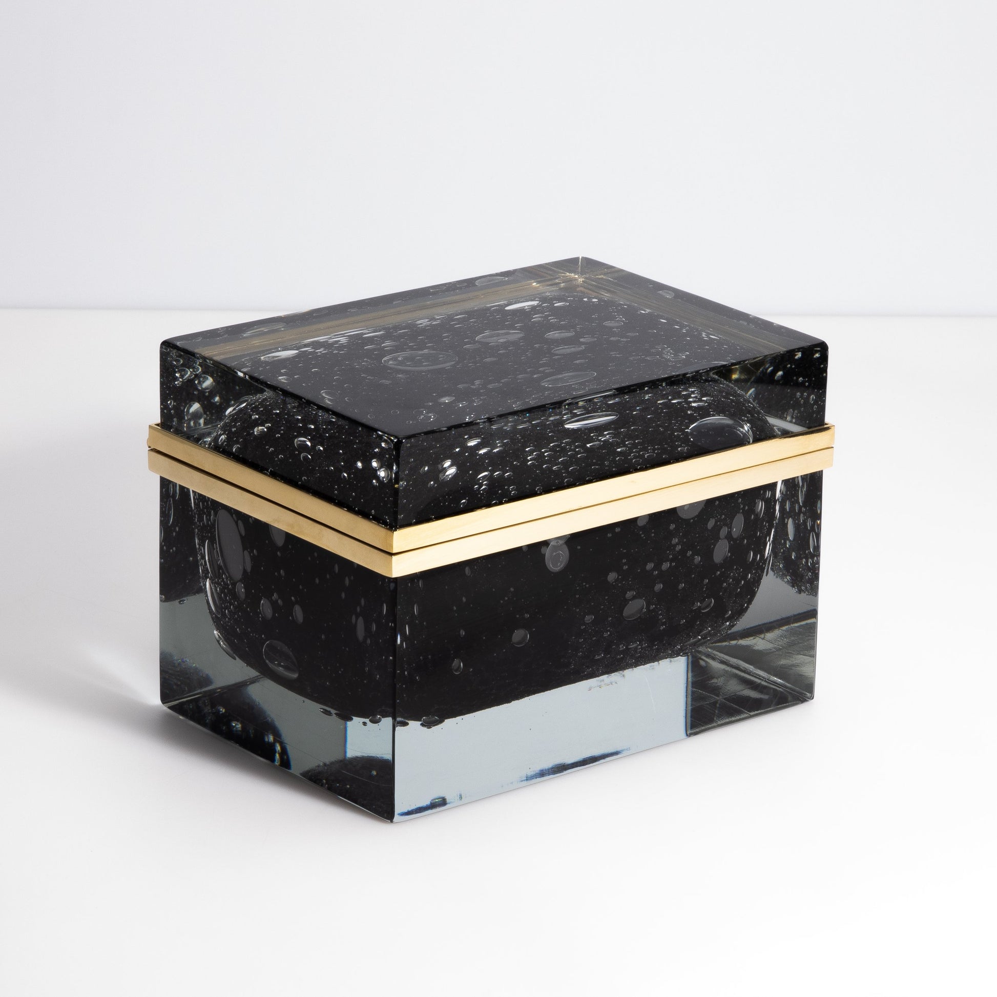 Murano Glass Box in Black with Bubbles and Brass Fittings