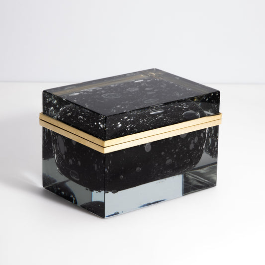 Murano Glass Box in Black with Bubbles and Brass Fittings
