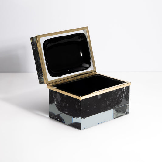 Murano Glass Box in Black with Bubbles and Brass Fittings