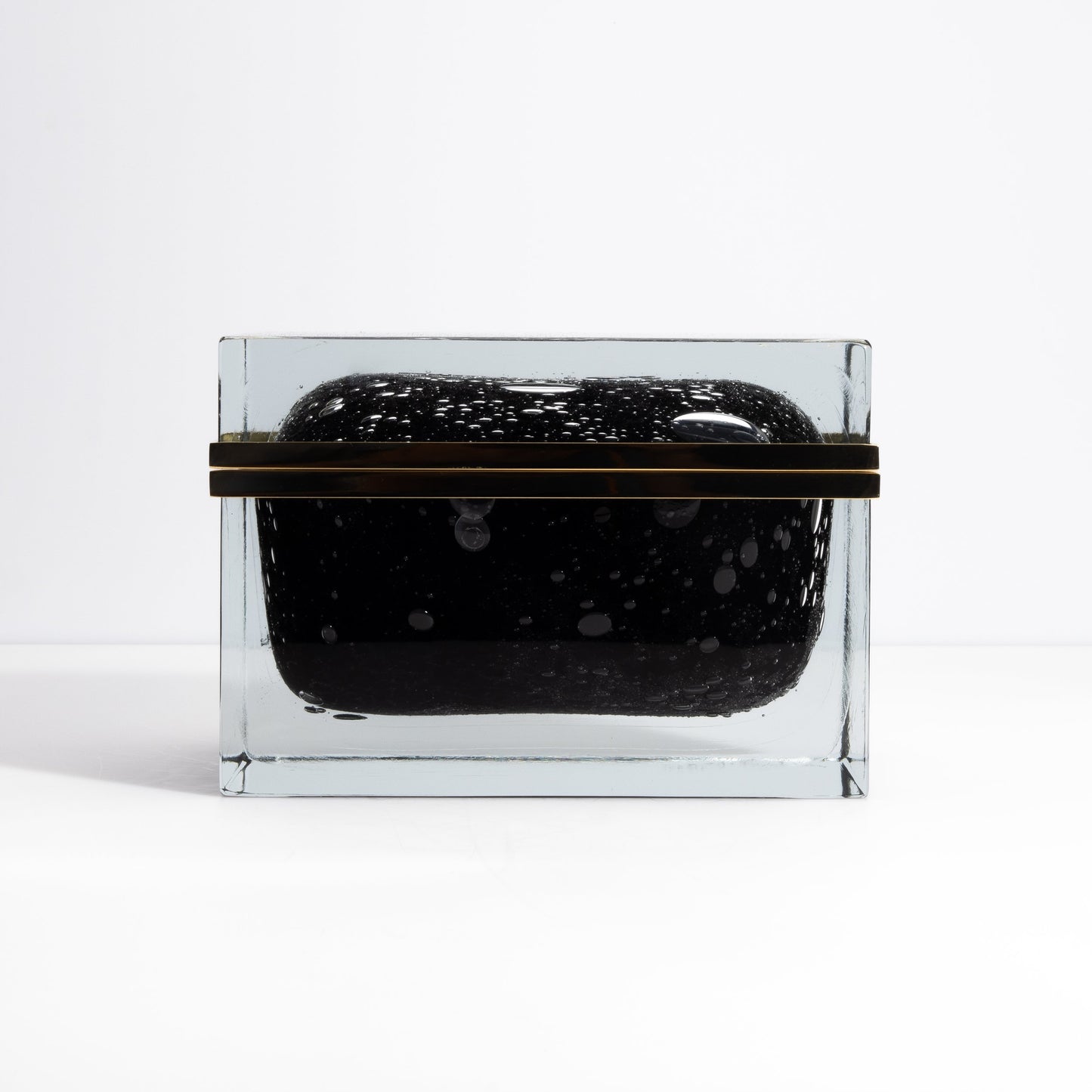 Murano Box with Bubbles and Brass Fittings in Onyx Black