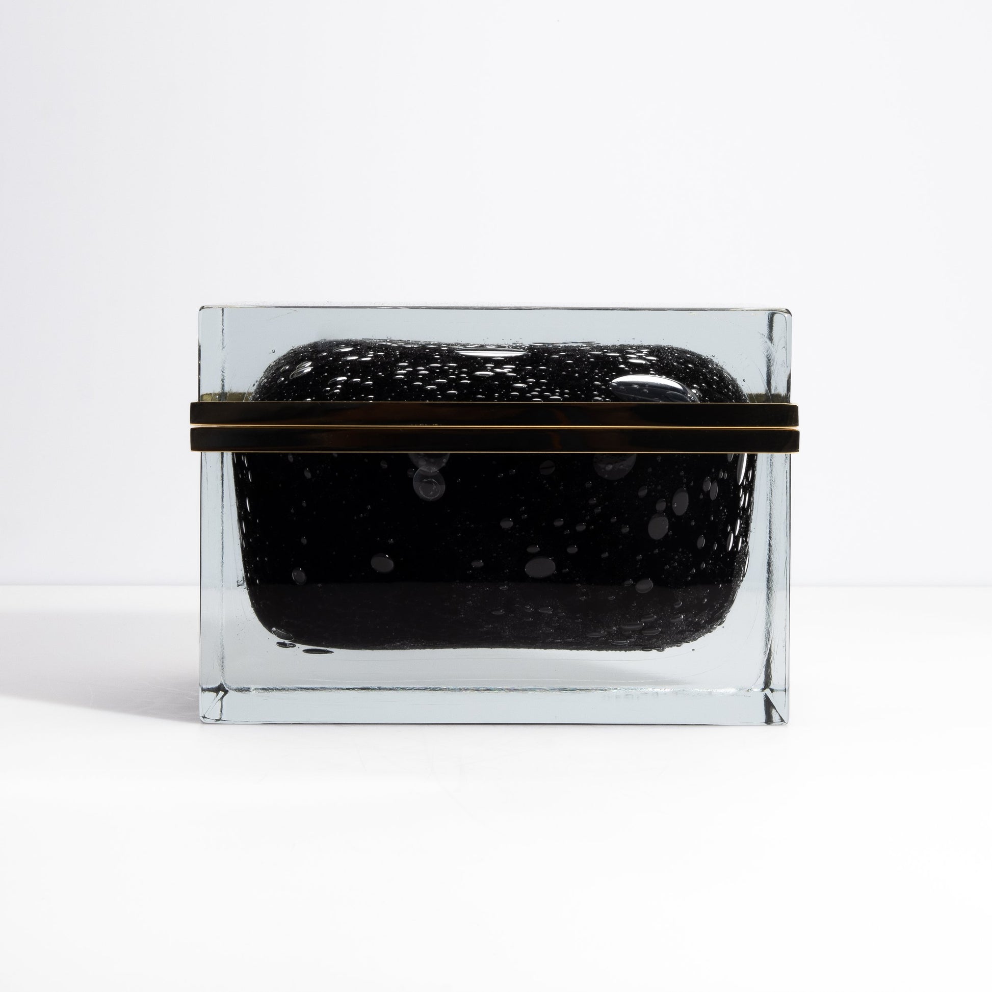 Murano Box with Bubbles and Brass Fittings in Onyx Black