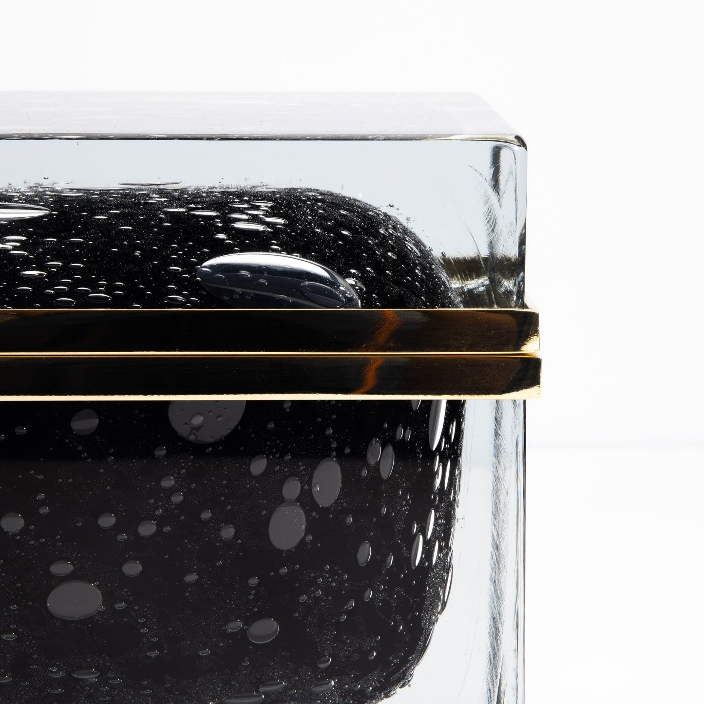Murano Box with Bubbles and Brass Fittings in Onyx Black