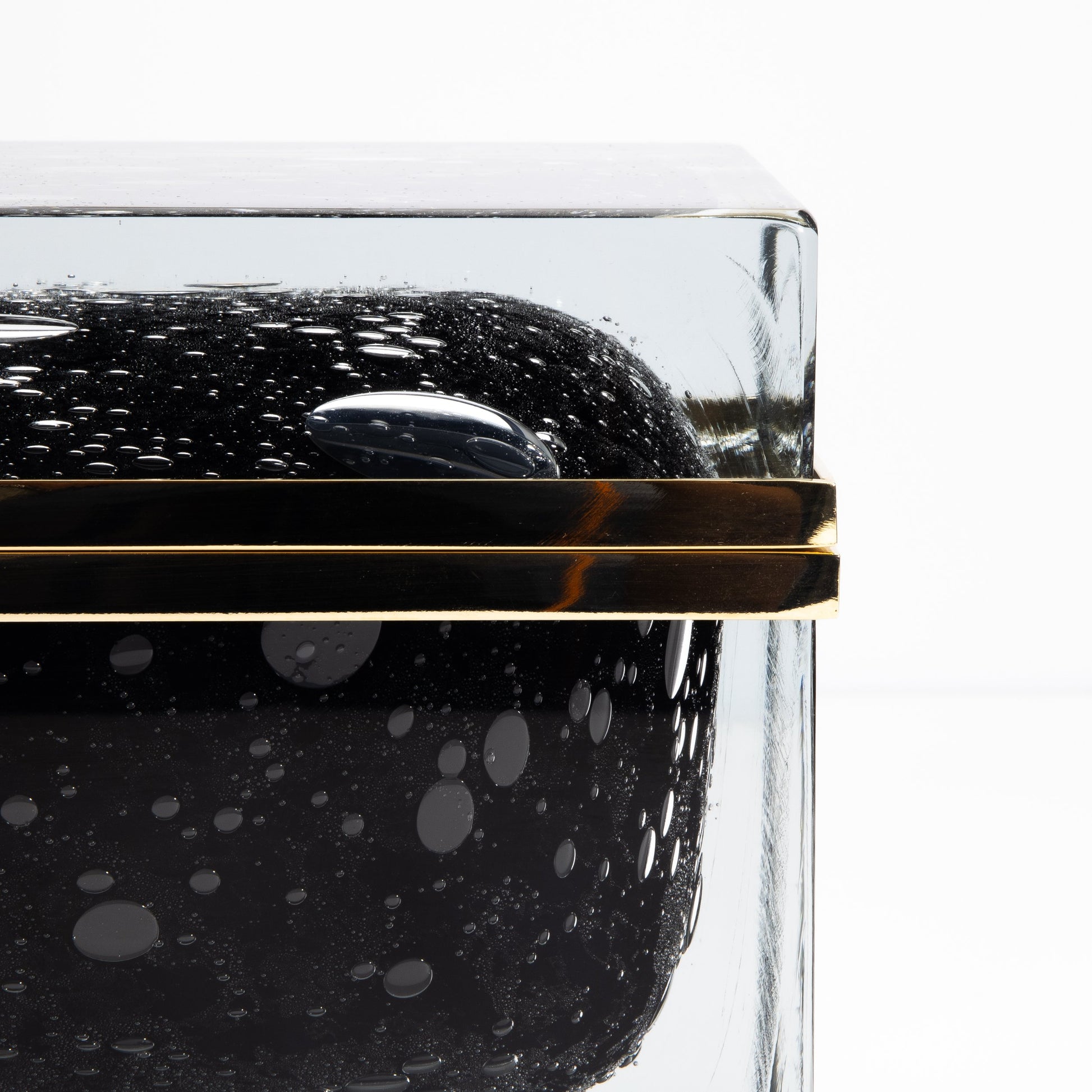 Murano Box with Bubbles and Brass Fittings in Onyx Black