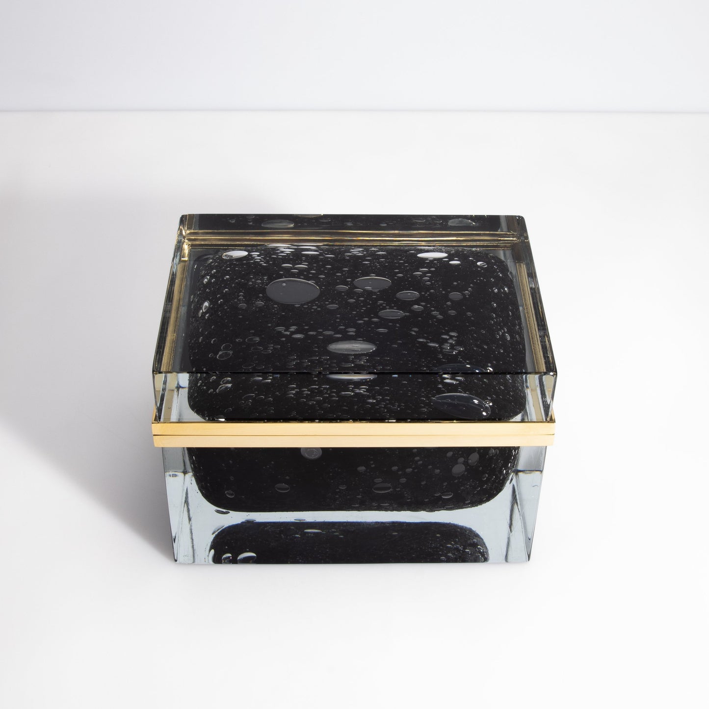 Murano Box with Bubbles and Brass Fittings in Onyx Black