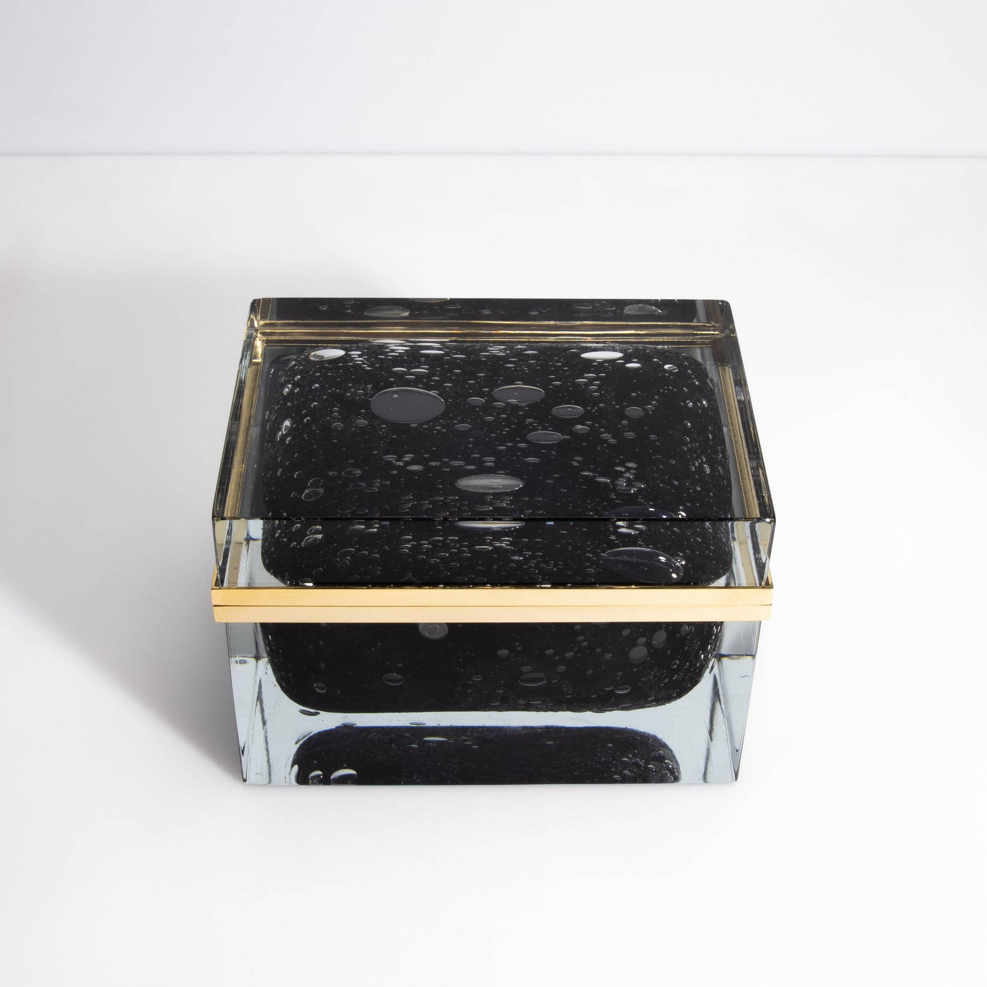 Murano Box with Bubbles and Brass Fittings in Onyx Black