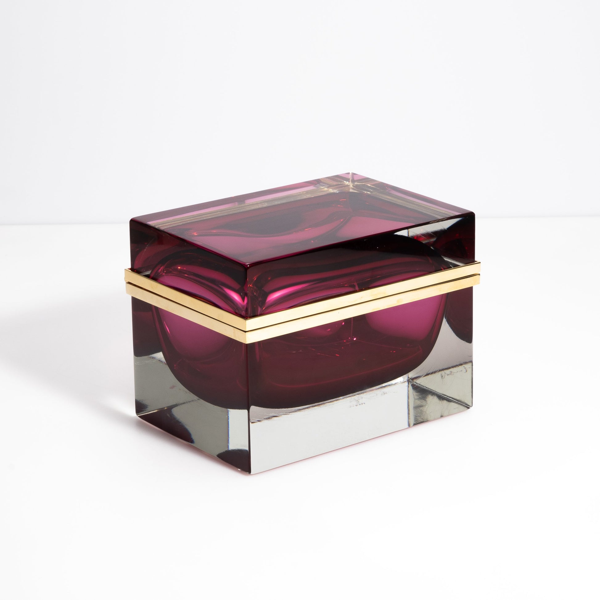 Murano Box with Brass Fittings in Ruby