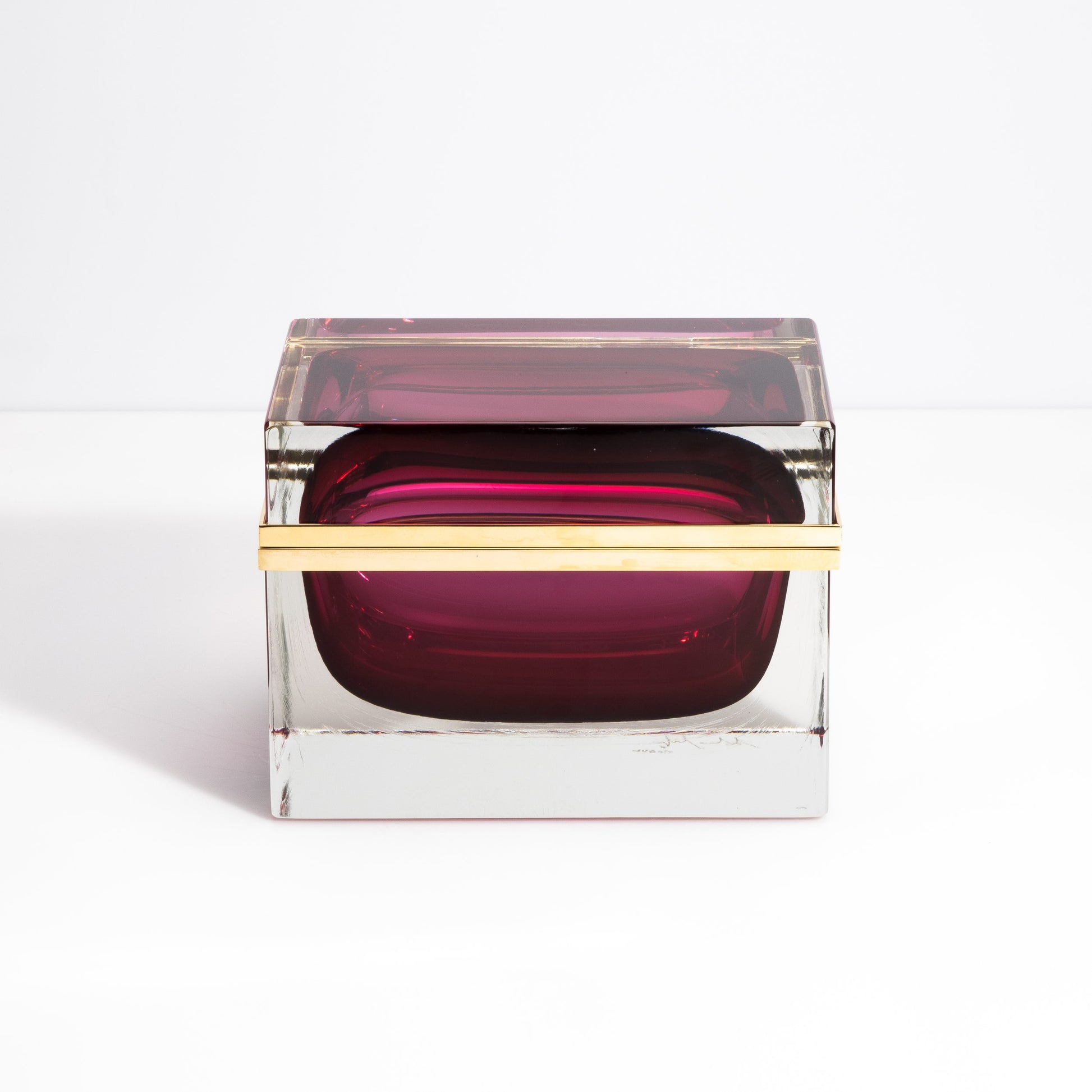 Murano Box with Brass Fittings in Ruby