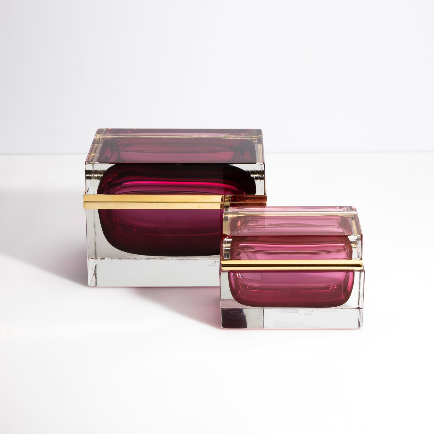 Murano Box with Brass Fittings in Ruby
