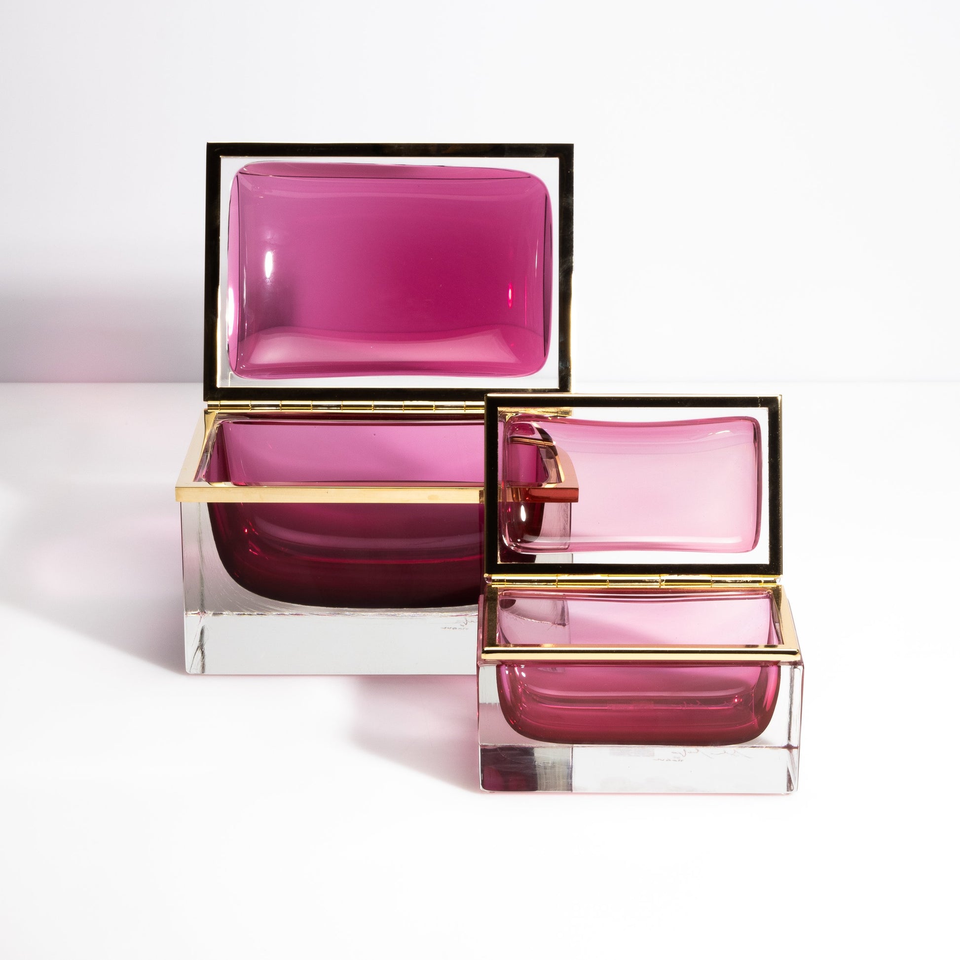 Murano Box with Brass Fittings in Ruby