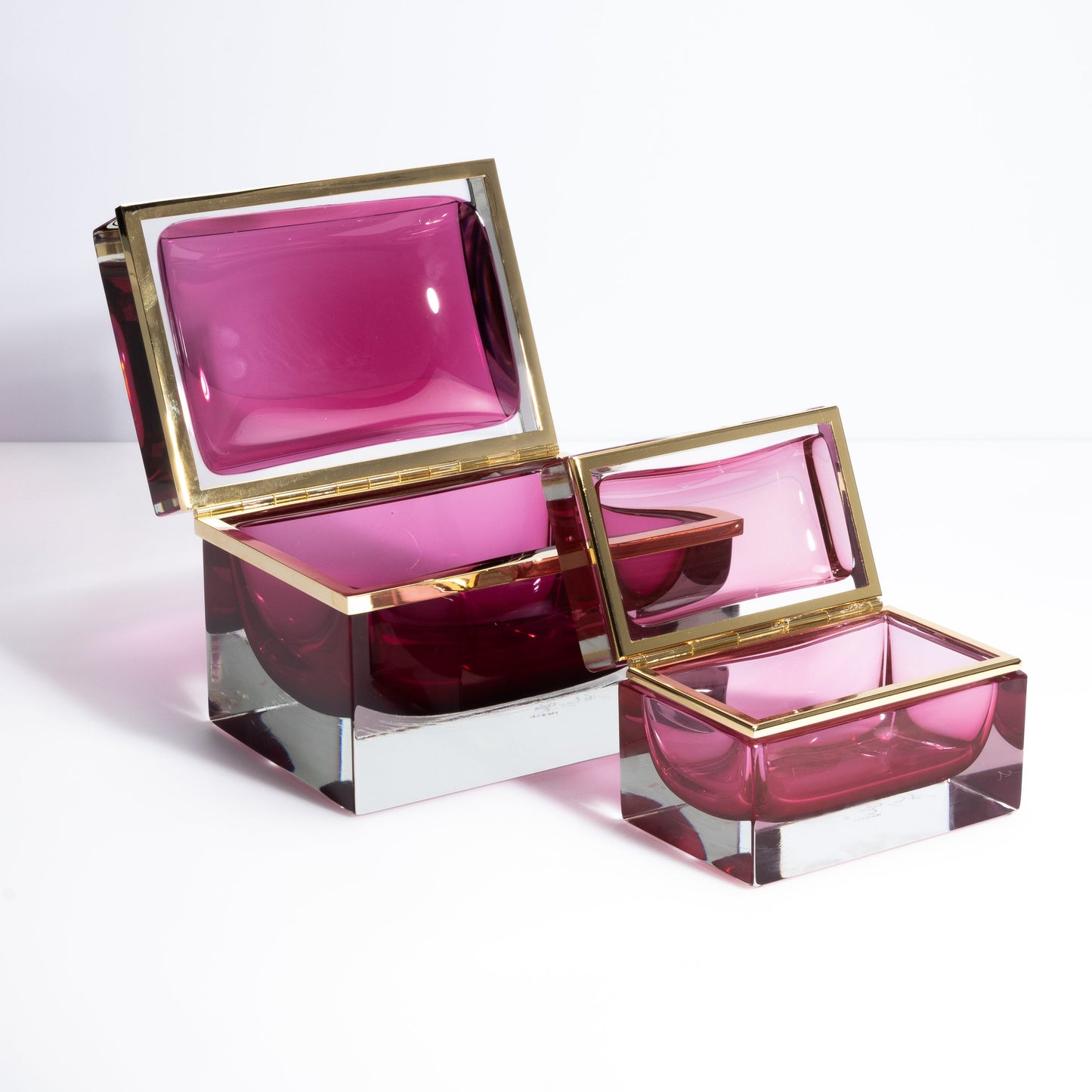 Murano Box with Brass Fittings in Ruby