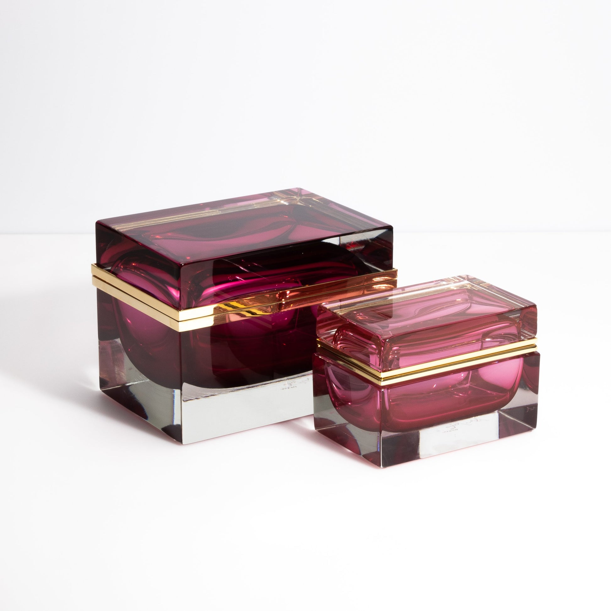 Murano Box with Brass Fittings in Ruby