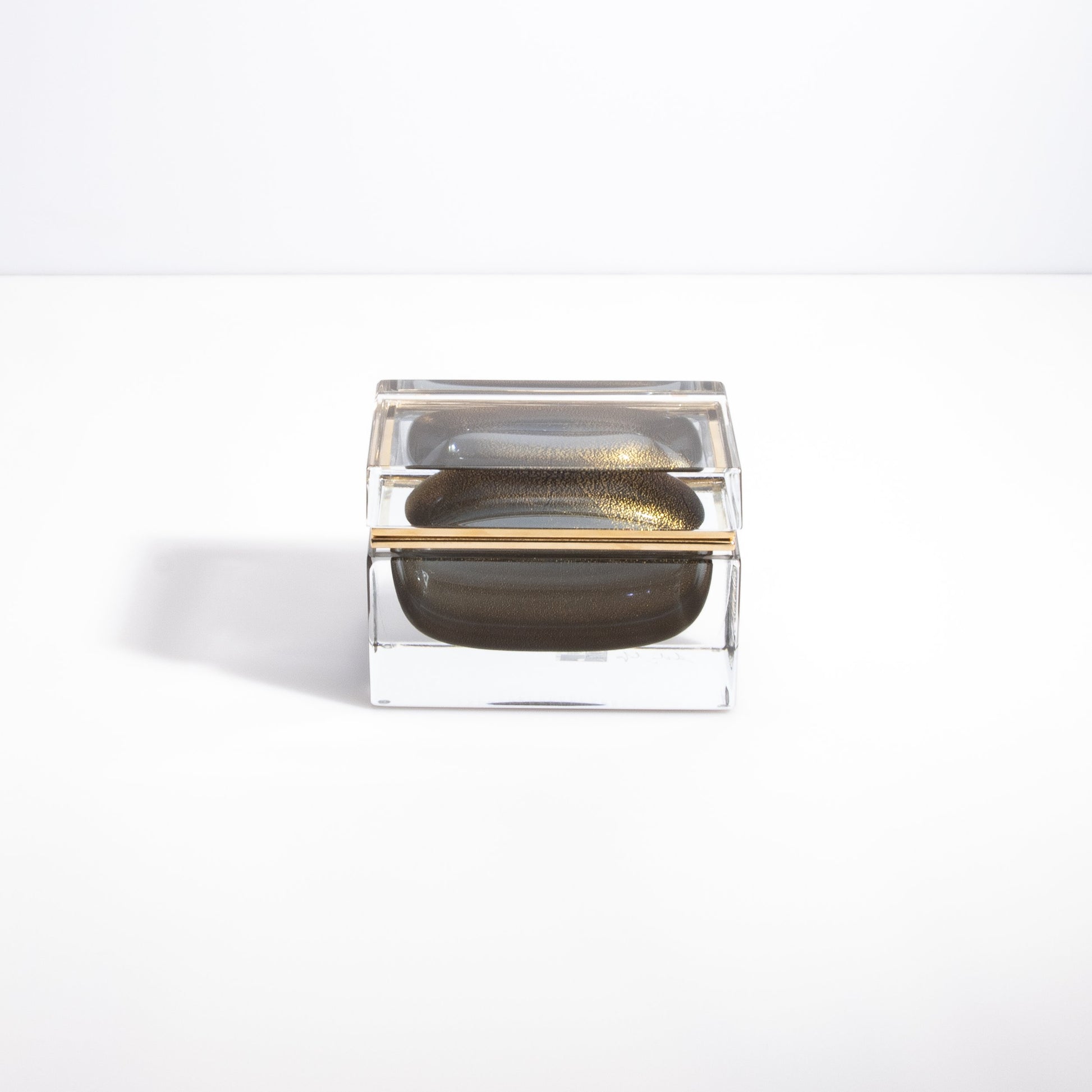 Murano Box with Brass Fittings in Grey with 24-Karat Gold Flecks