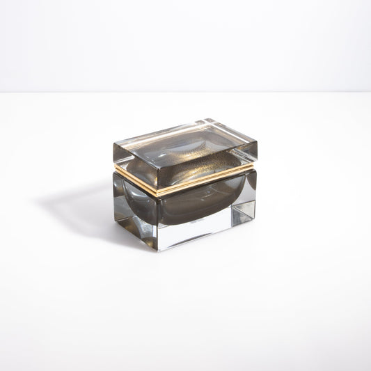 Murano Box with Brass Fittings in Grey with 24-Karat Gold Flecks