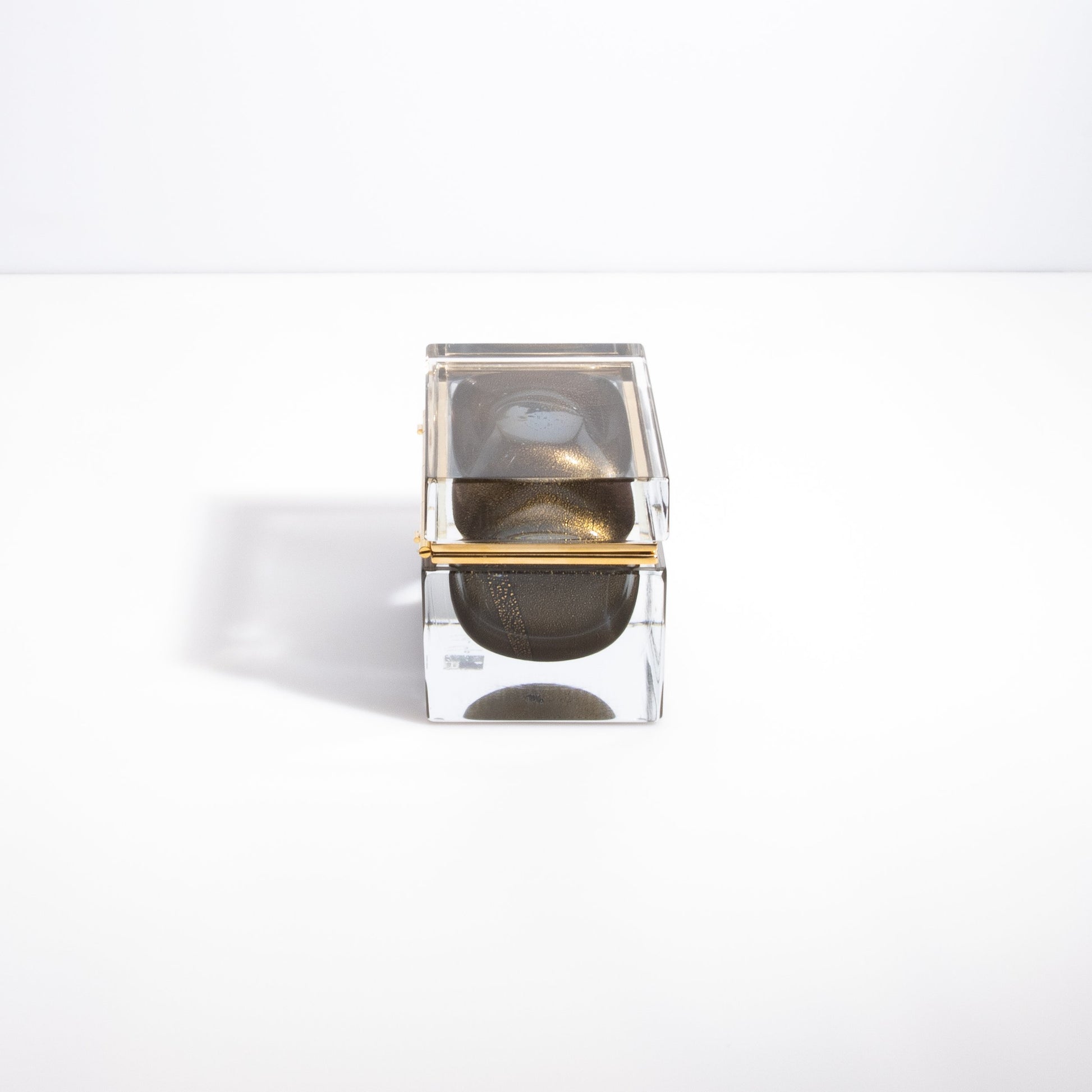 Murano Box with Brass Fittings in Grey with 24-Karat Gold Flecks