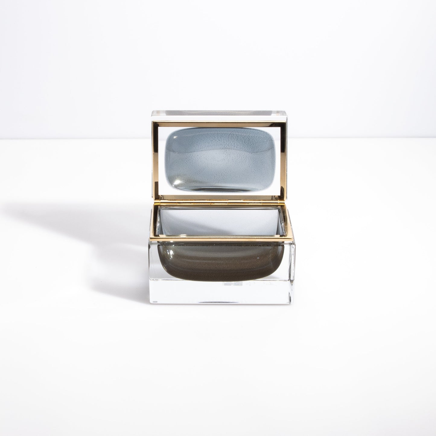 Murano Box with Brass Fittings in Grey with 24-Karat Gold Flecks