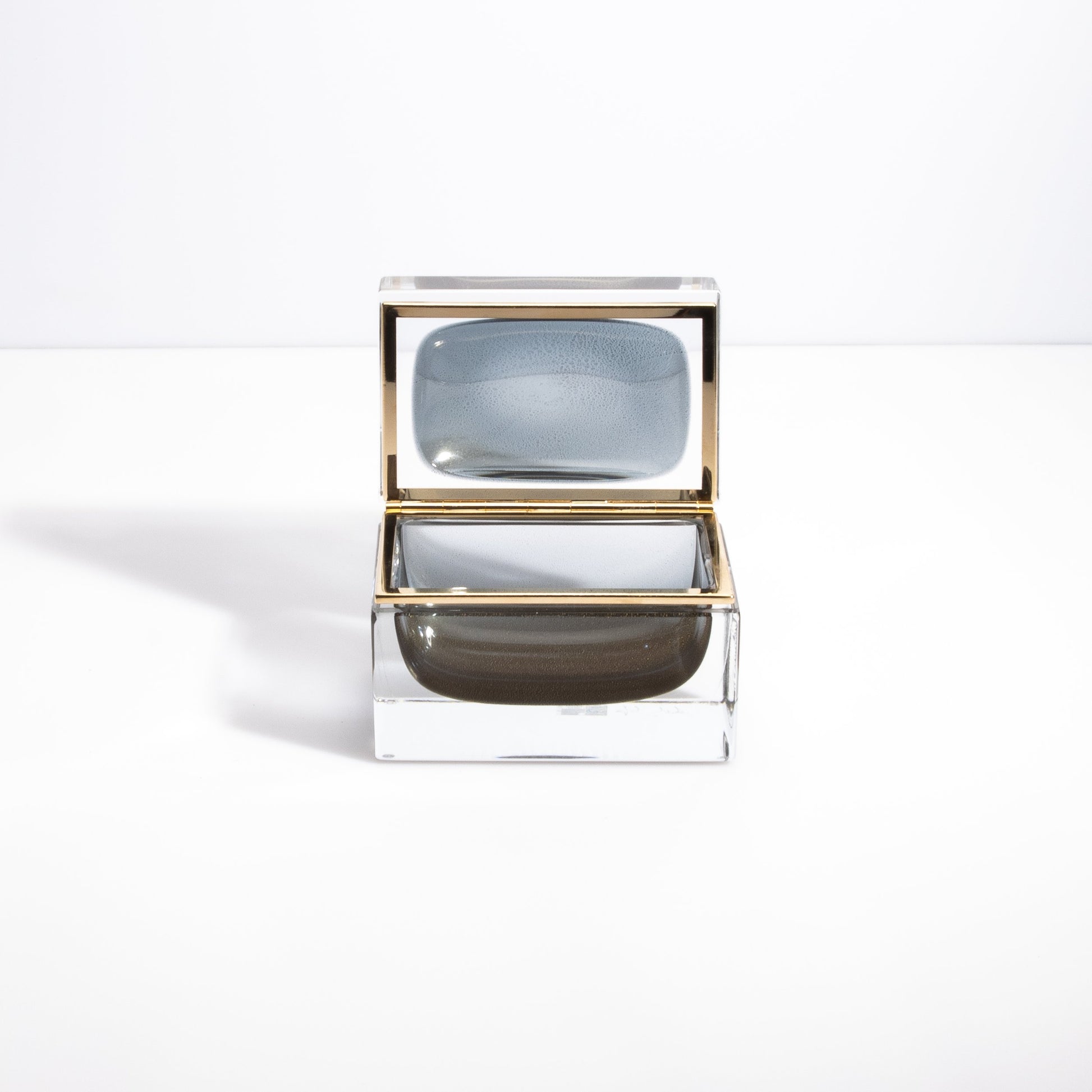 Murano Box with Brass Fittings in Grey with 24-Karat Gold Flecks