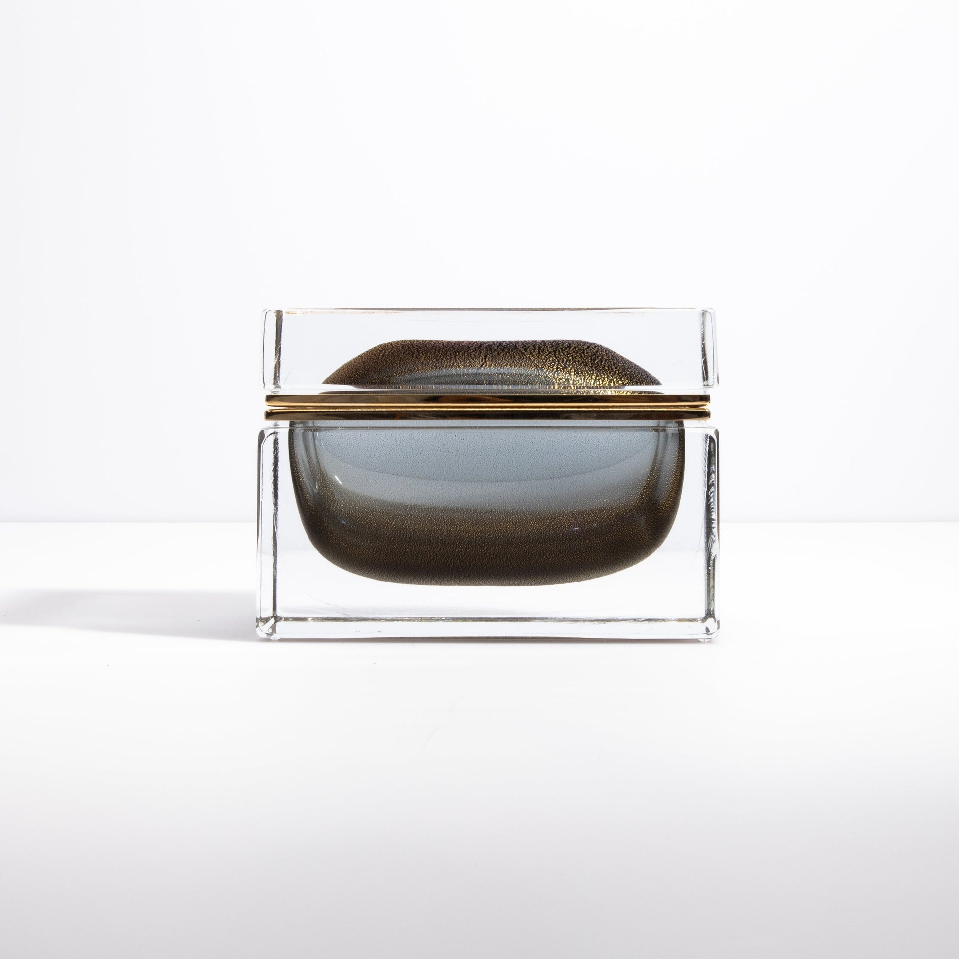 Murano Box with Brass Fittings in Grey with 24-Karat Gold Flecks