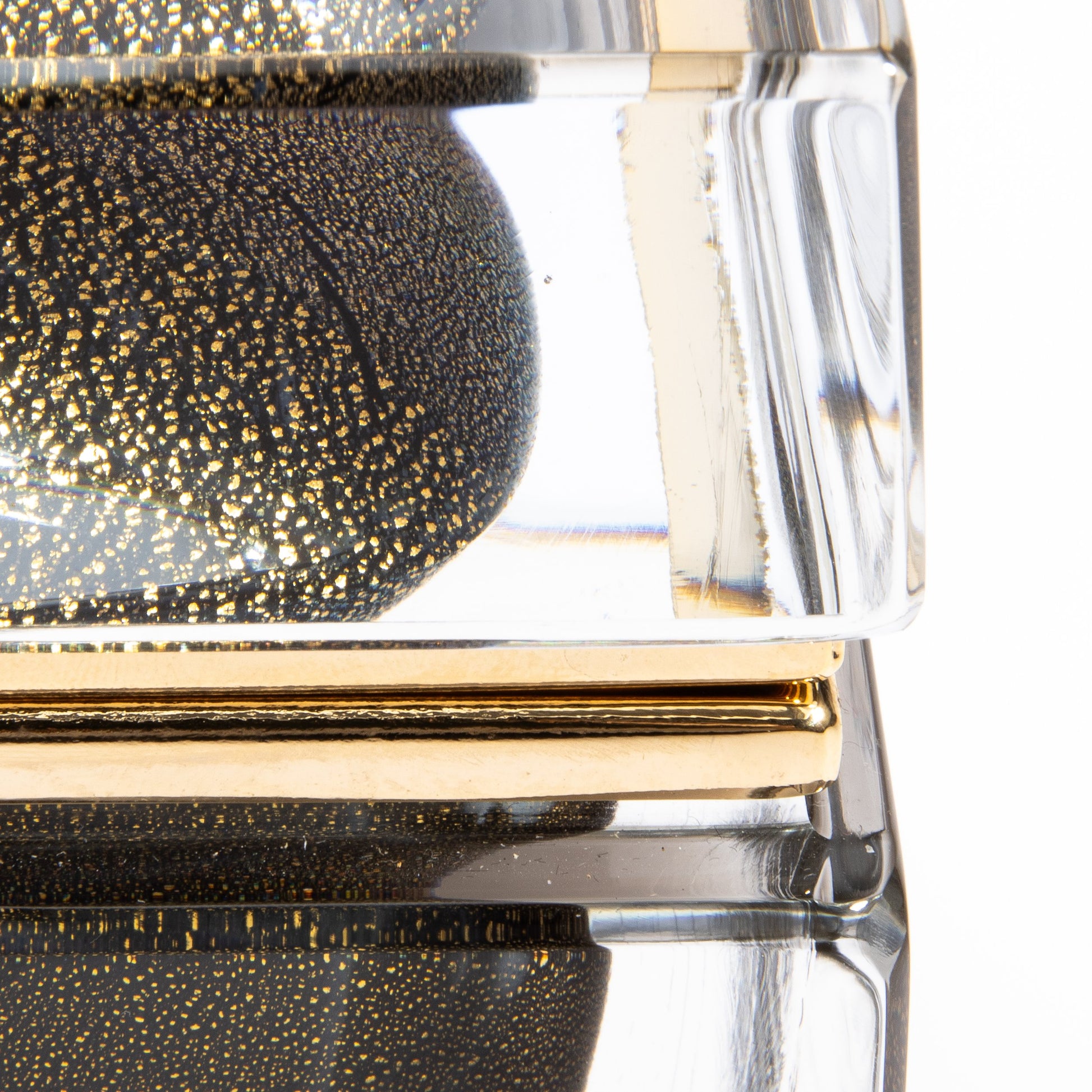 Murano Box with Brass Fittings in Grey with 24-Karat Gold Flecks
