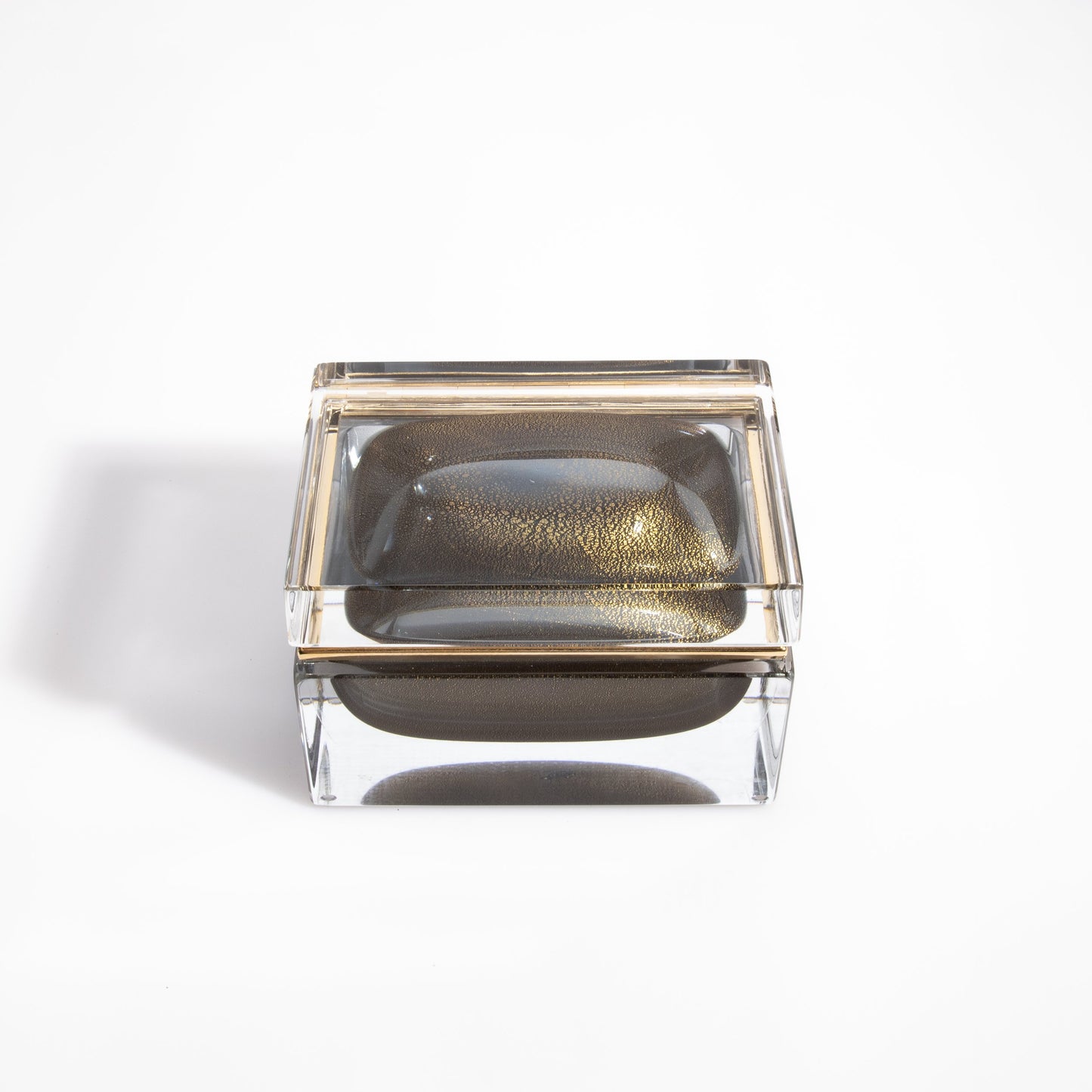 Murano Box with Brass Fittings in Grey with 24-Karat Gold Flecks