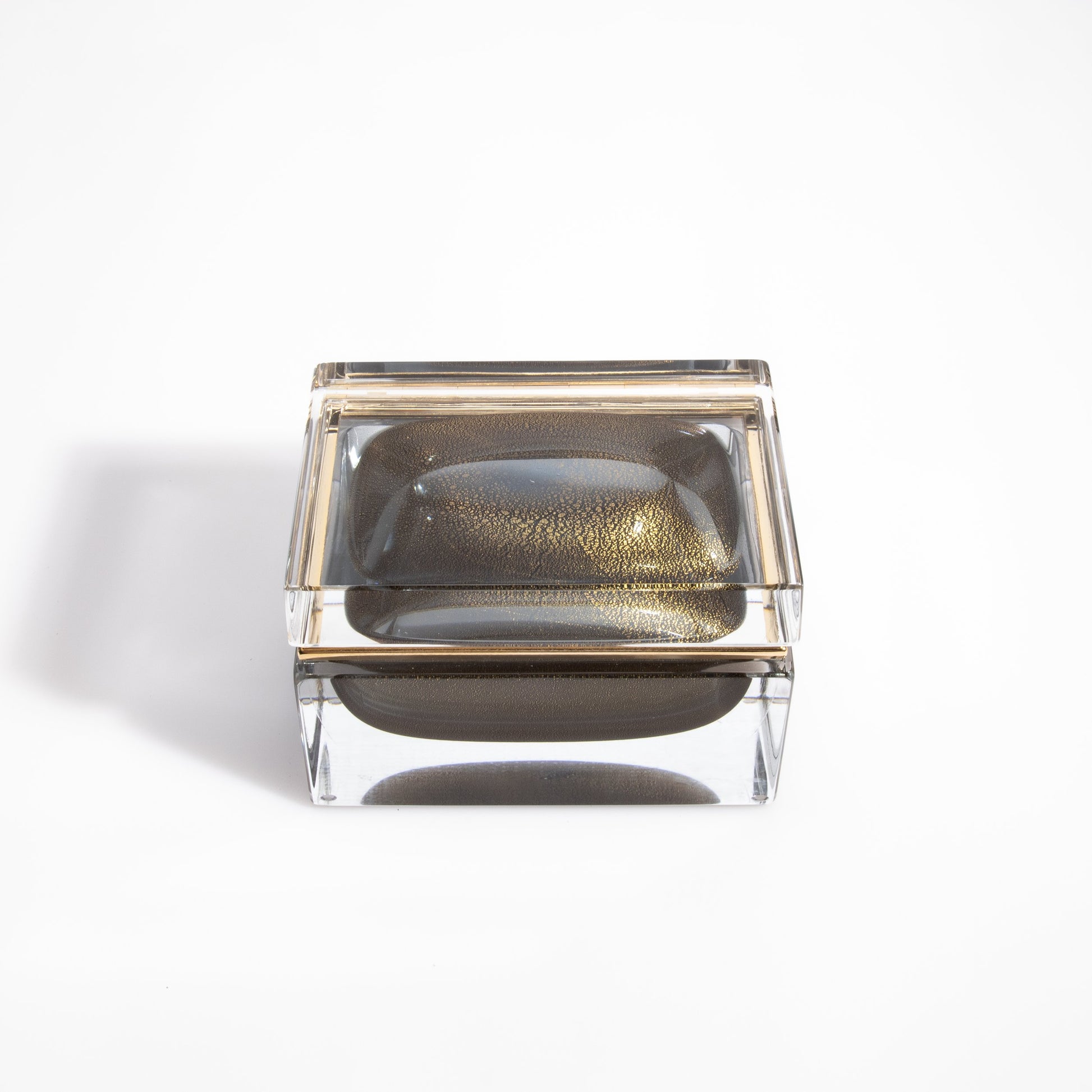 Murano Box with Brass Fittings in Grey with 24-Karat Gold Flecks