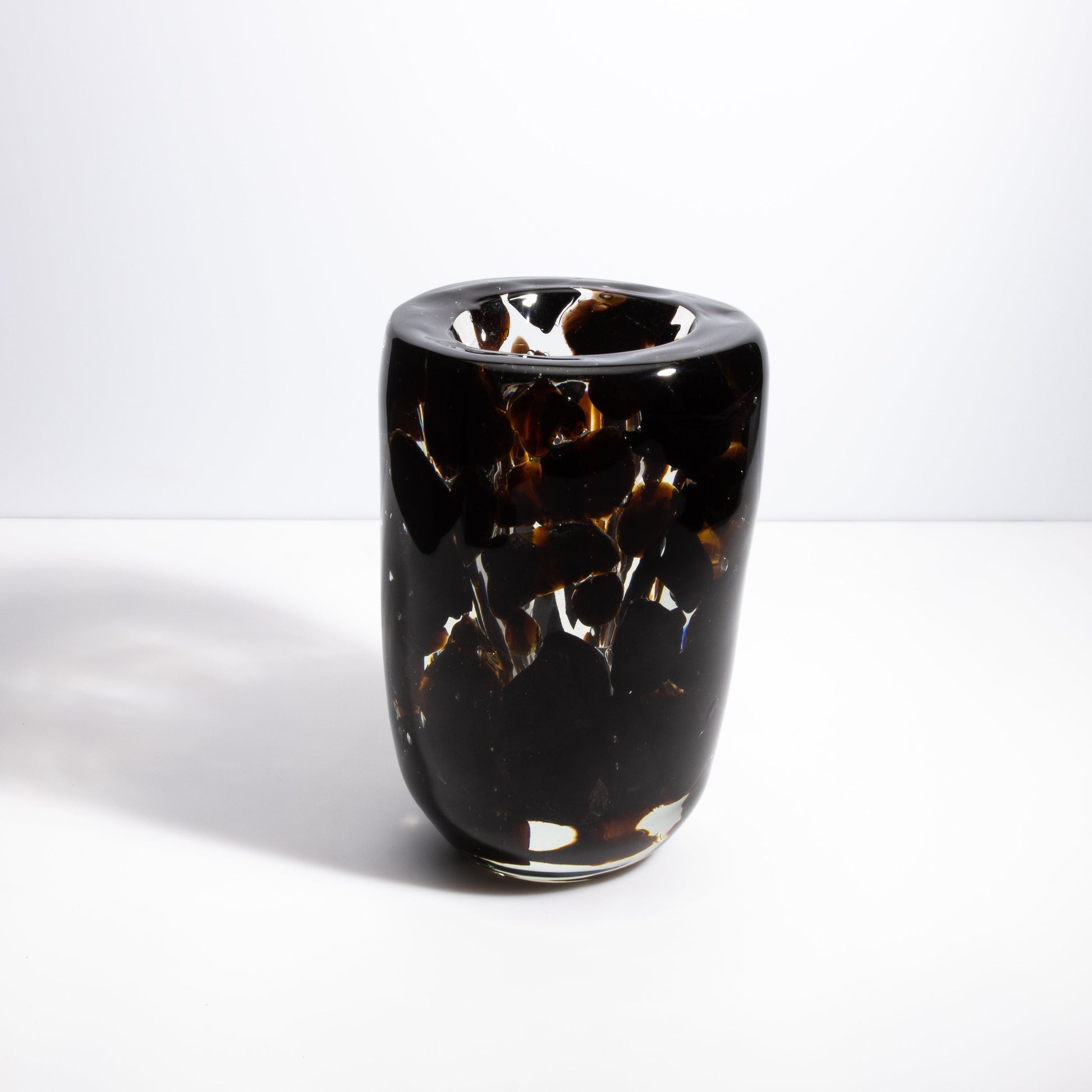 Murano Pollol Vase in Onyx Black and Dark Amber