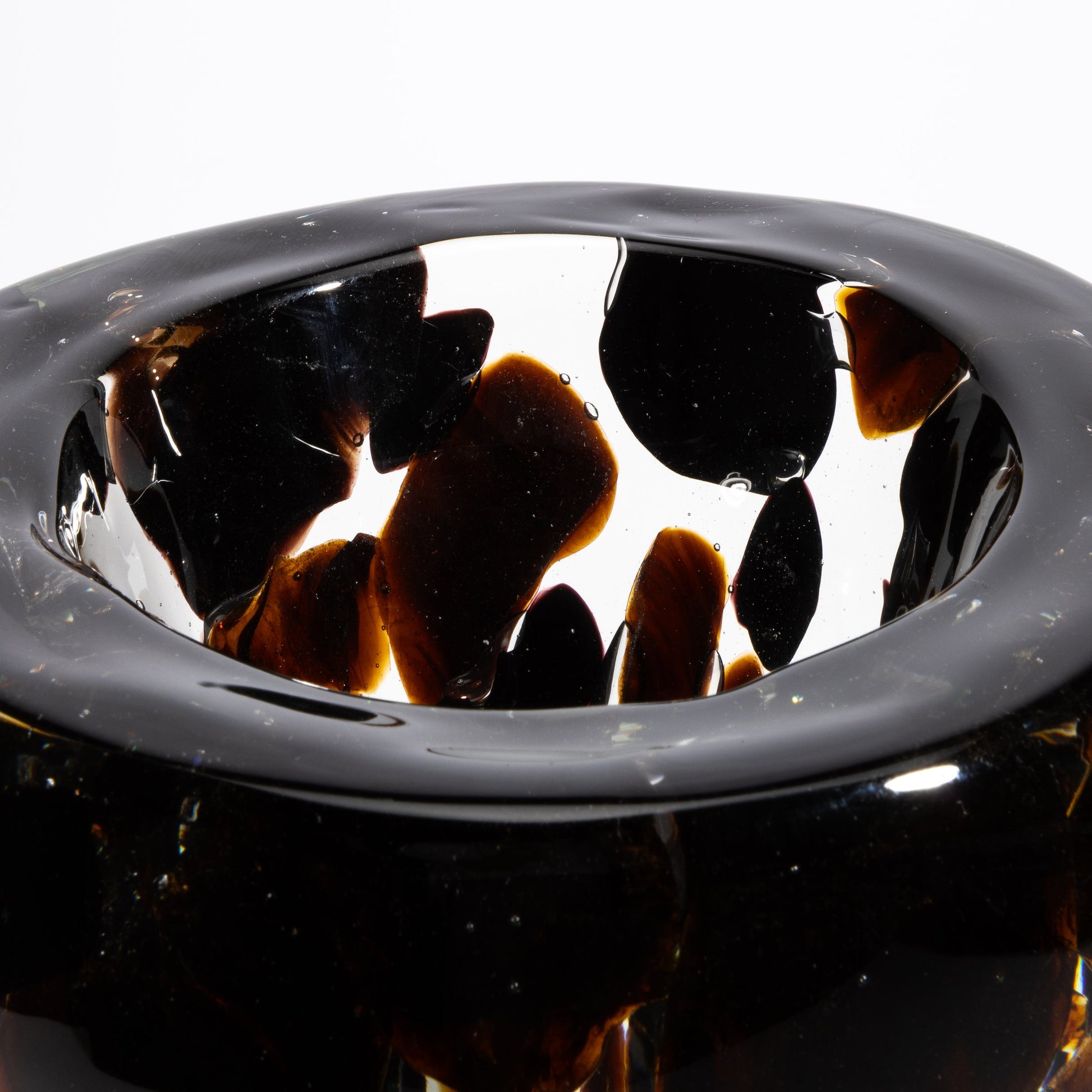 Murano Pollol Vase in Onyx Black and Dark Amber