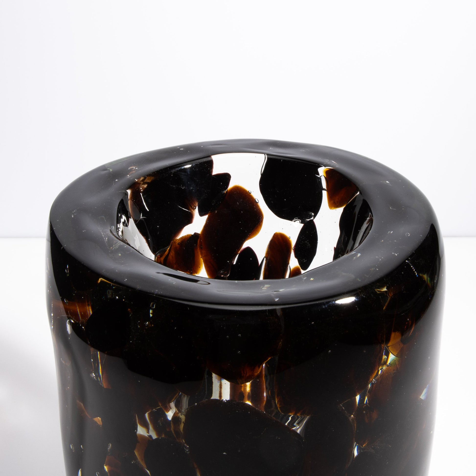 Murano Pollol Vase in Onyx Black and Dark Amber