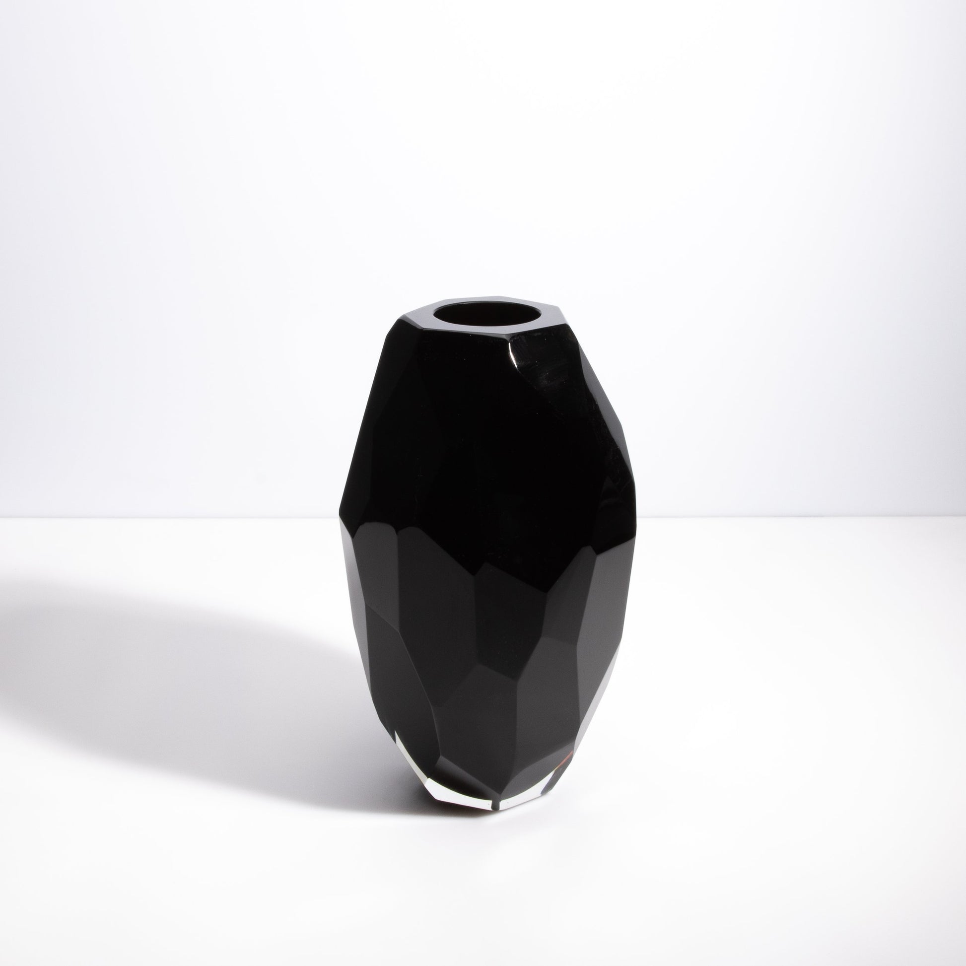 Set of 3 Murano Faceted Vases in Onyx Black