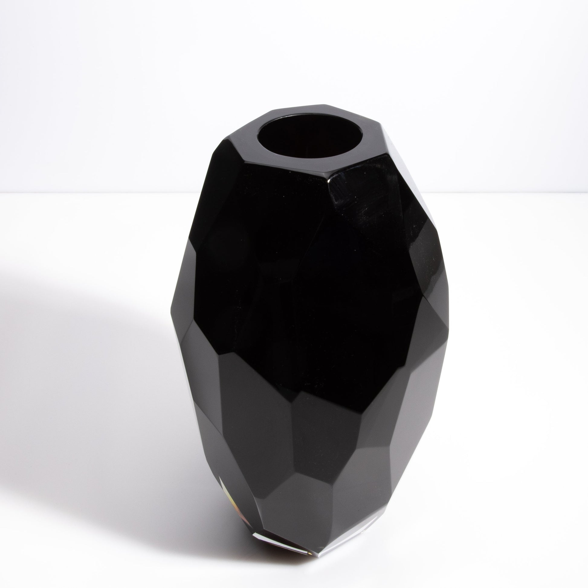 Set of 3 Murano Faceted Vases in Onyx Black