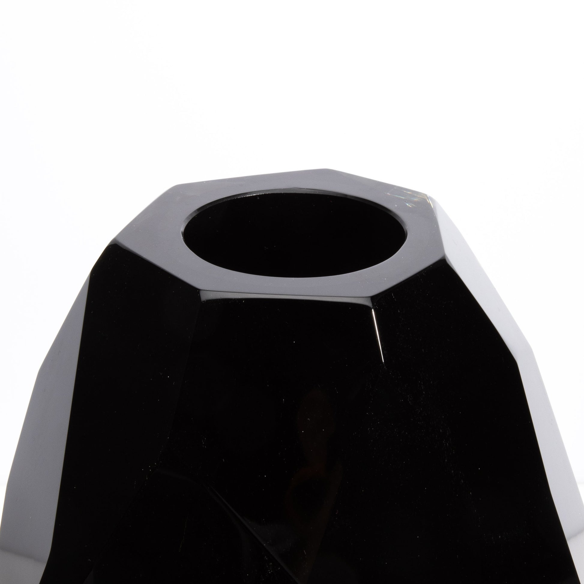 Set of 3 Murano Faceted Vases in Onyx Black
