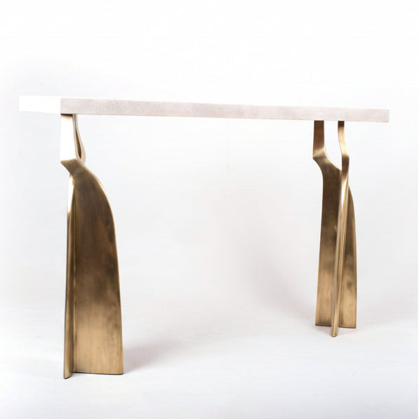Chital Console in Shagreen and Bronze Patina Brass by Kifu Paris