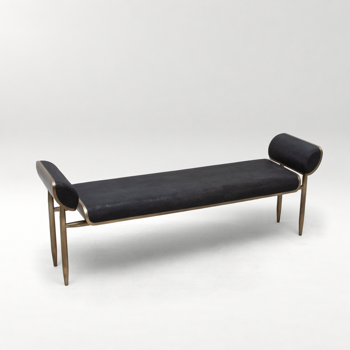 Bench in Black Shagreen with Bronze Patina Brass by Kifu Paris