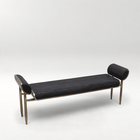 Bench in Black Shagreen with Bronze Patina Brass by Kifu Paris