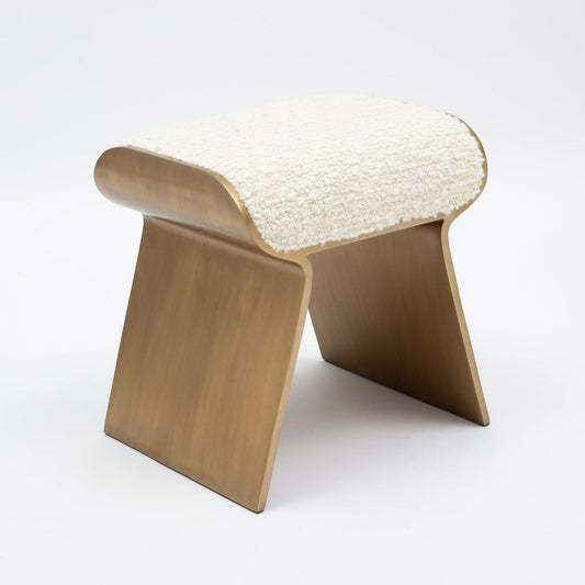 Boucle Upholstered Dandy Stool with Bronze Patina Brass Legs by Kifu Paris
