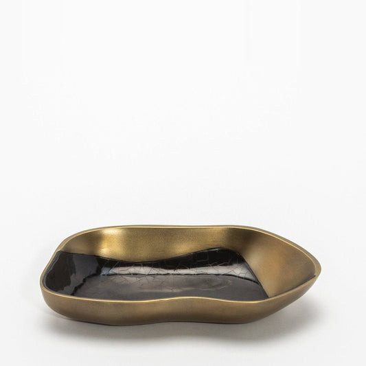 Bowl in Bronze Patina Brass with Black Shell Details by KIFU Paris