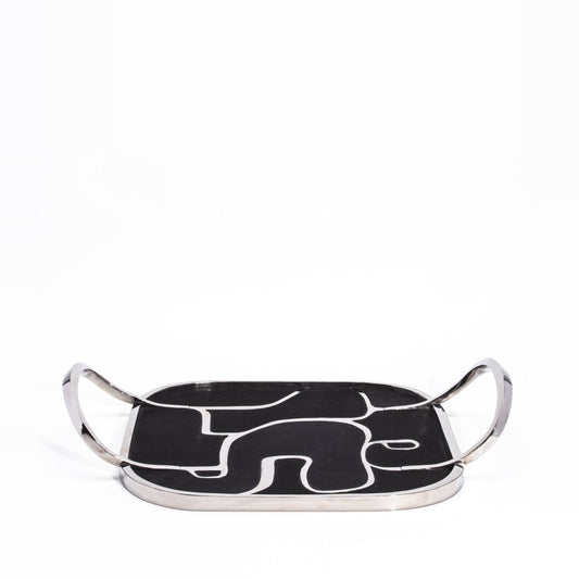 Cocteau Tray in Black Shagreen with Polished Stainless Steel by R&Y Augousti