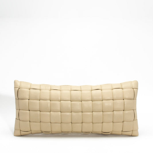 Cream Woven Leather Lumbar Pillow