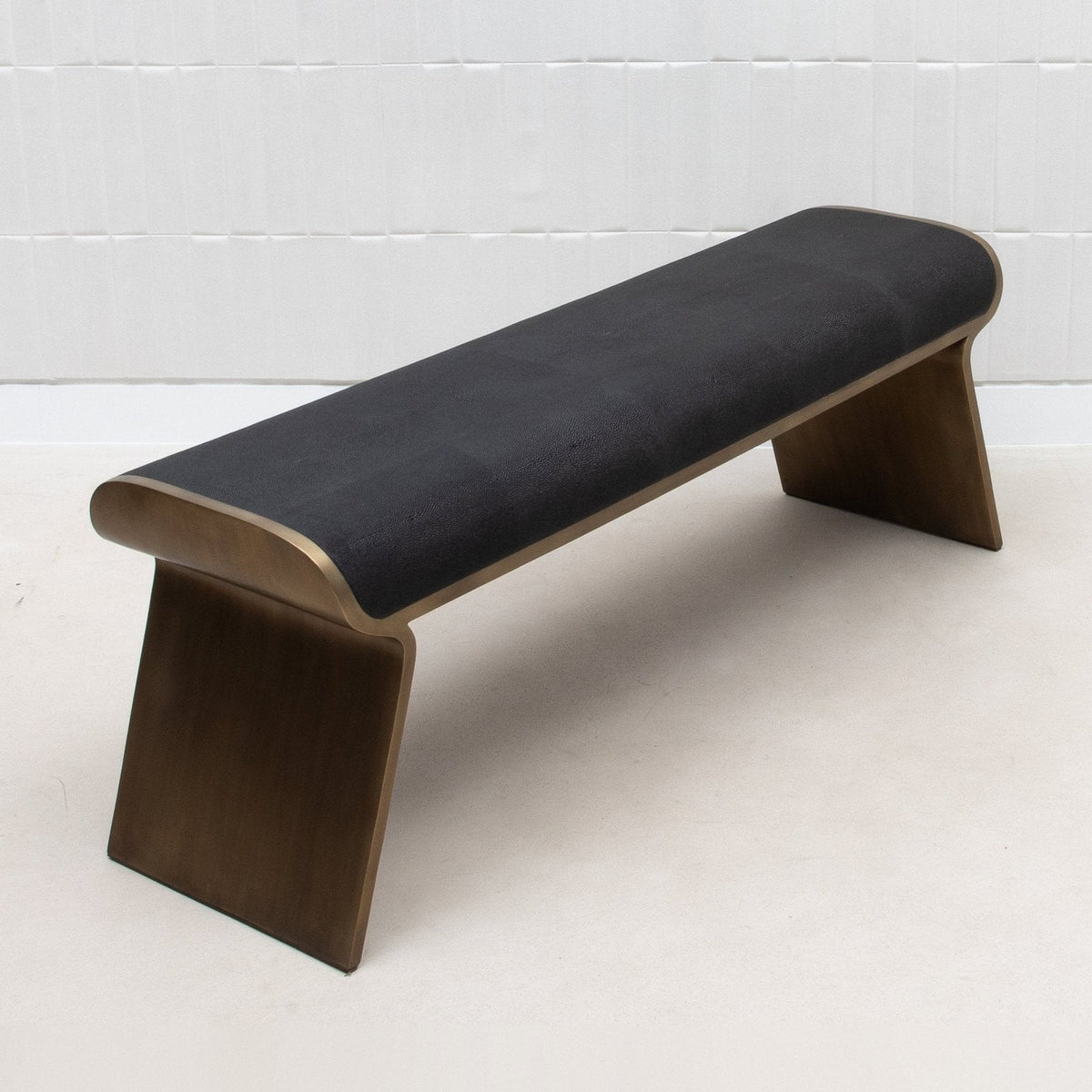 Dandy Bench in Black Shagreen with Brass by Kifu Paris