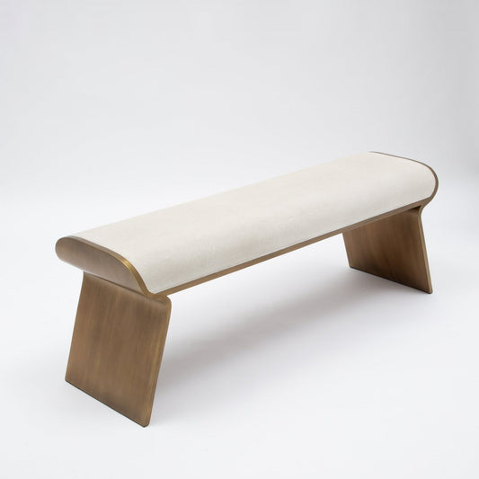 Dandy Bench in Cream Shagreen with Brass by Kifu Paris