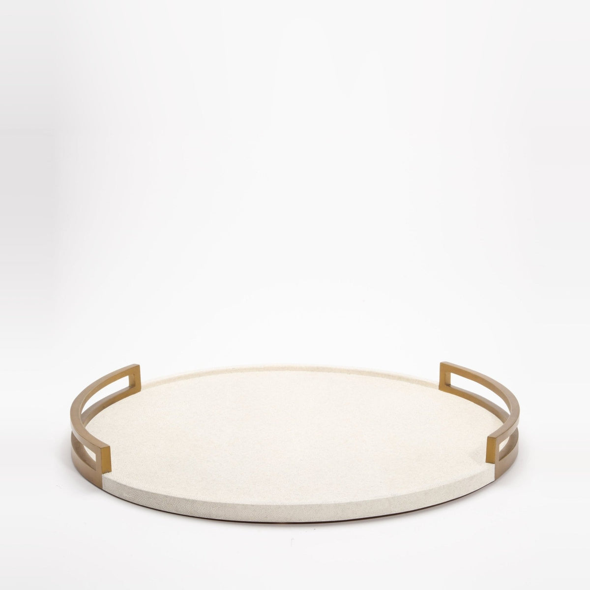 Extra Large Round Tray in Cream Shagreen with Bronze Patina Brass by R&Y Augousti