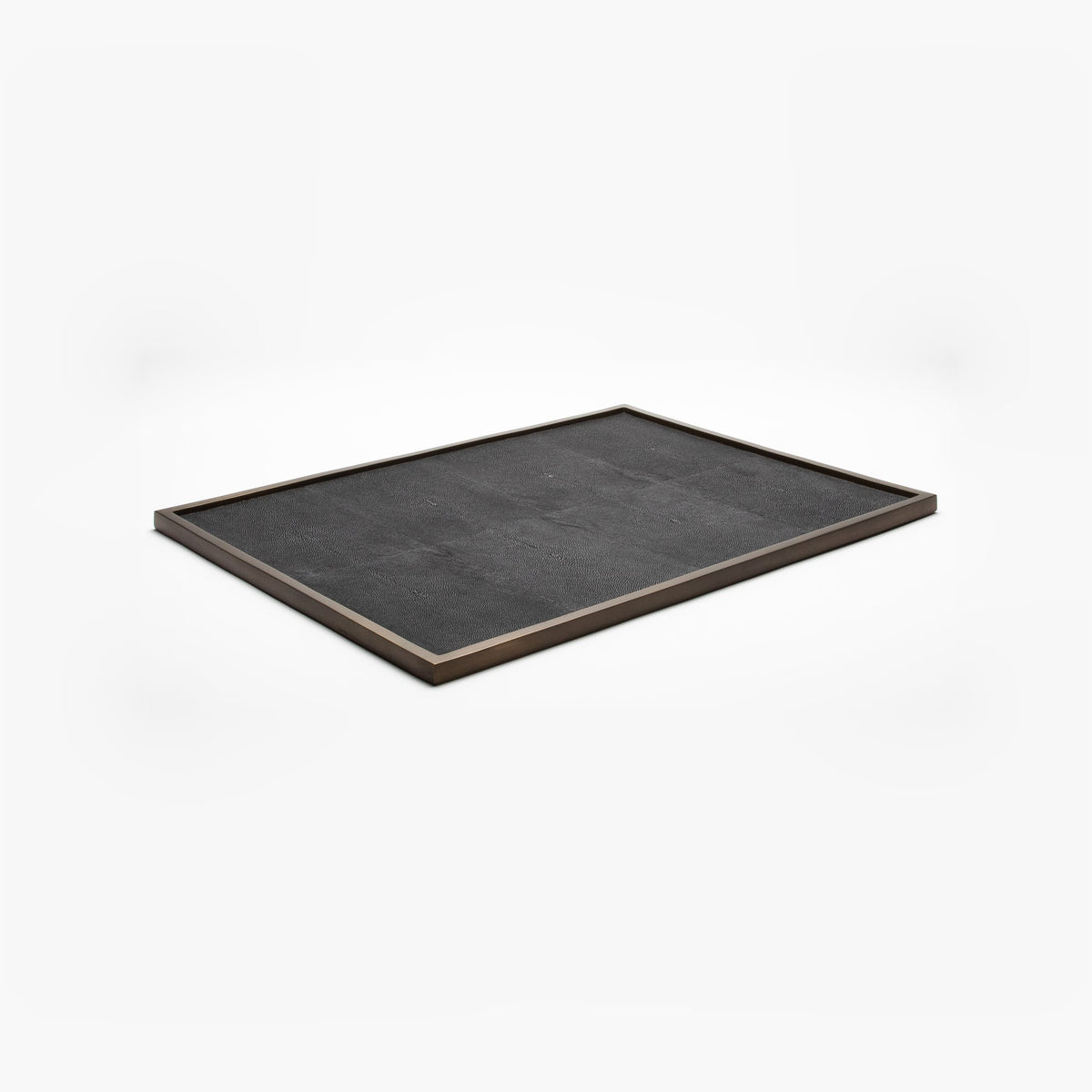 Extra Large Tray in Black Shagreen with Bronze Patina Brass by Kifu Paris