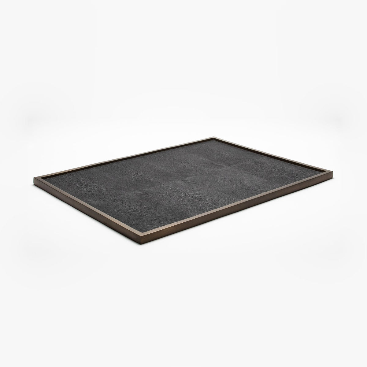 Extra Large Tray in Black Shagreen with Bronze Patina Brass by Kifu Paris