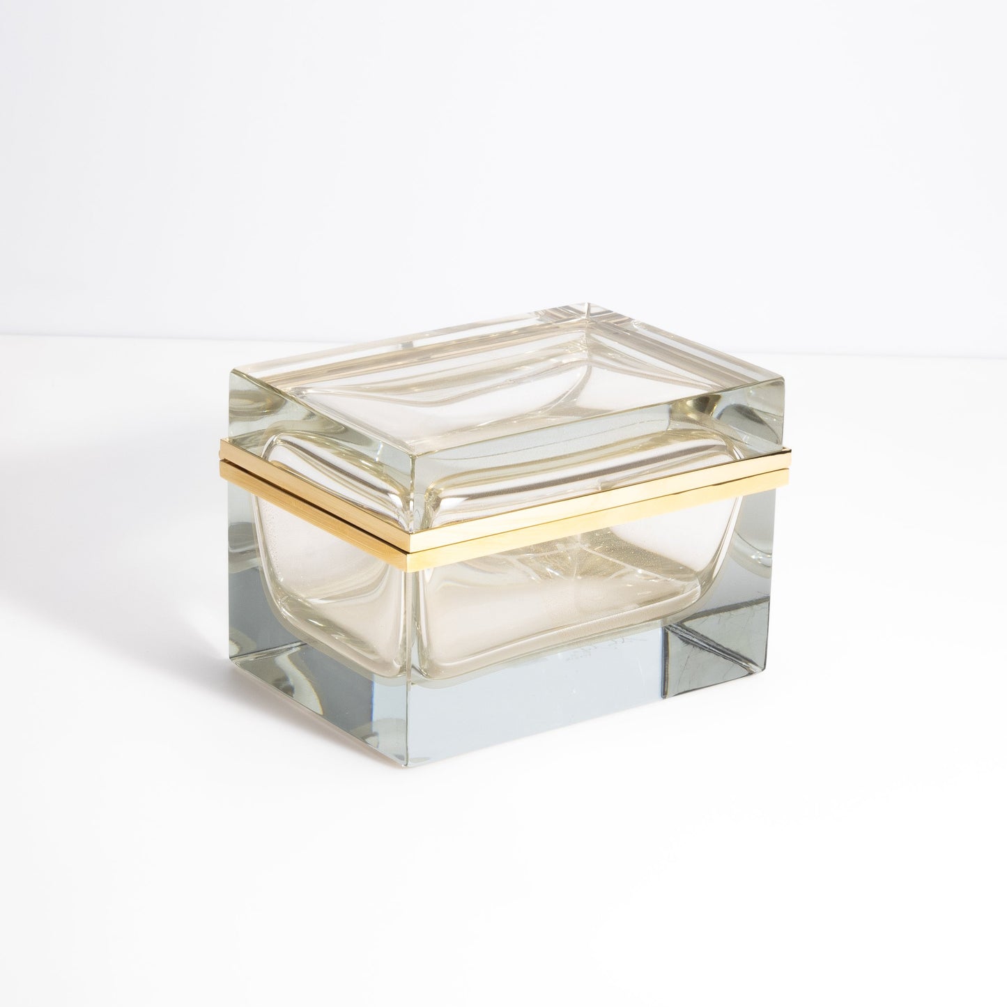 Murano Box with Brass Fittings in Crystal 24-Karat Gold Flecks