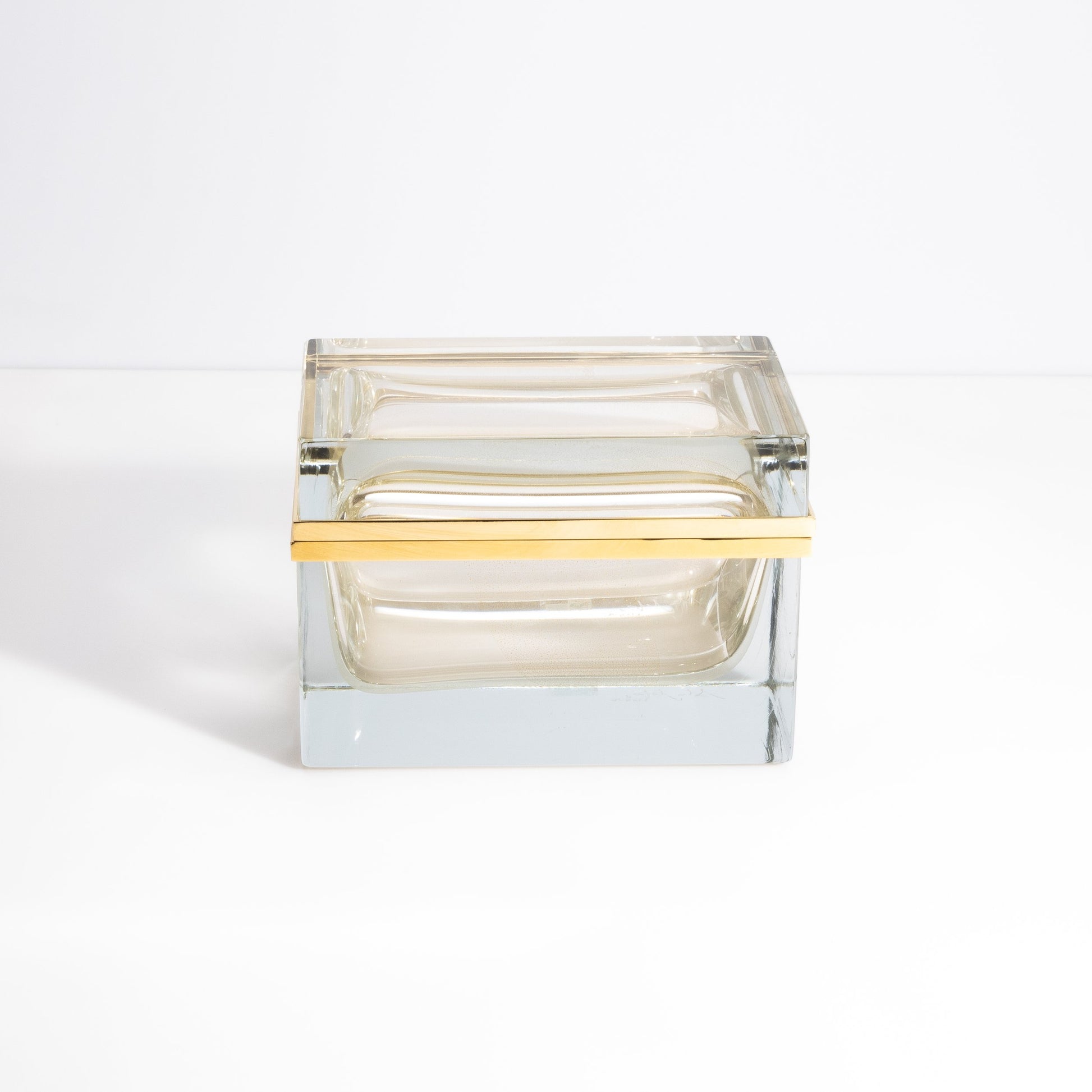 Murano Box with Brass Fittings in Crystal 24-Karat Gold Flecks