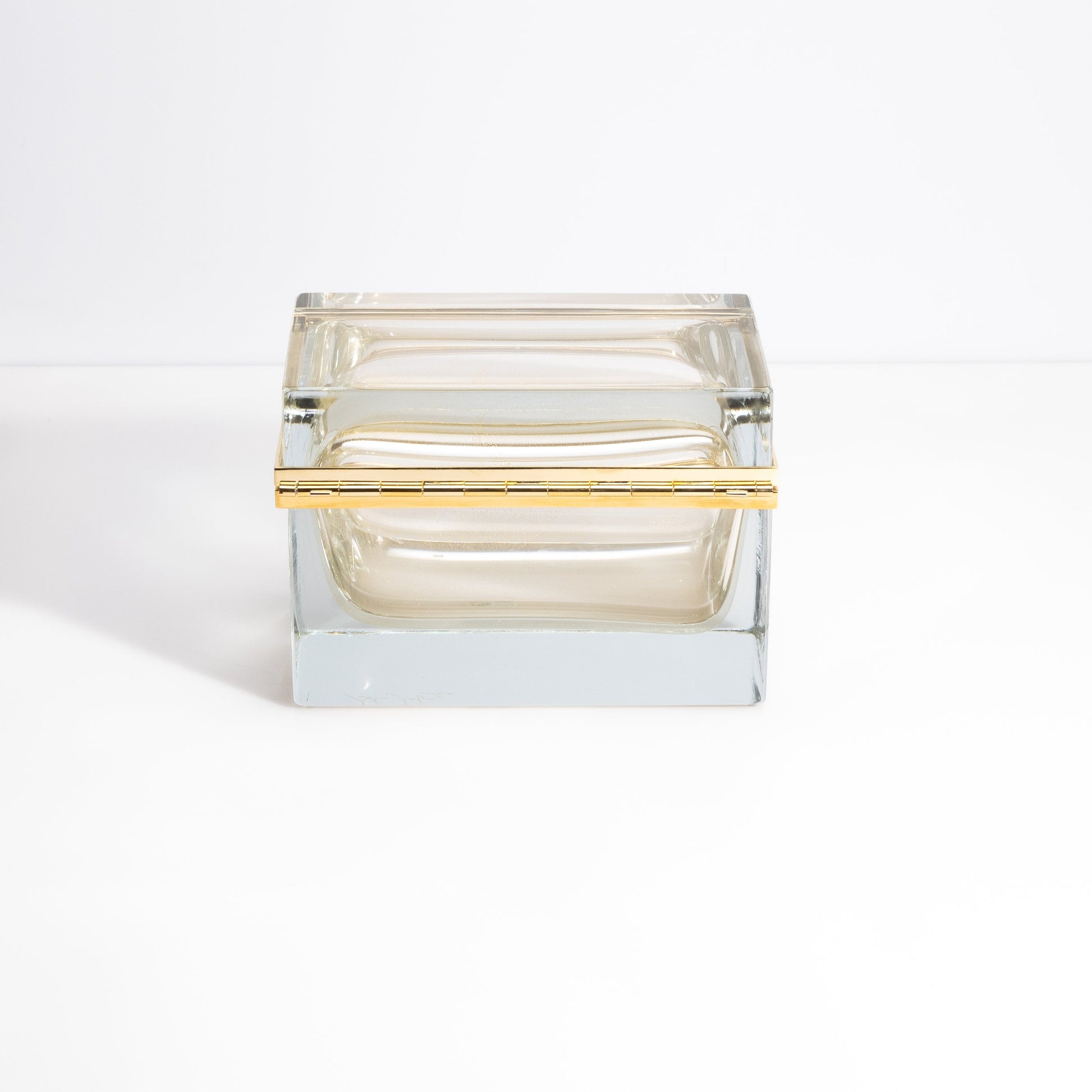 Murano Box with Brass Fittings in Crystal 24-Karat Gold Flecks