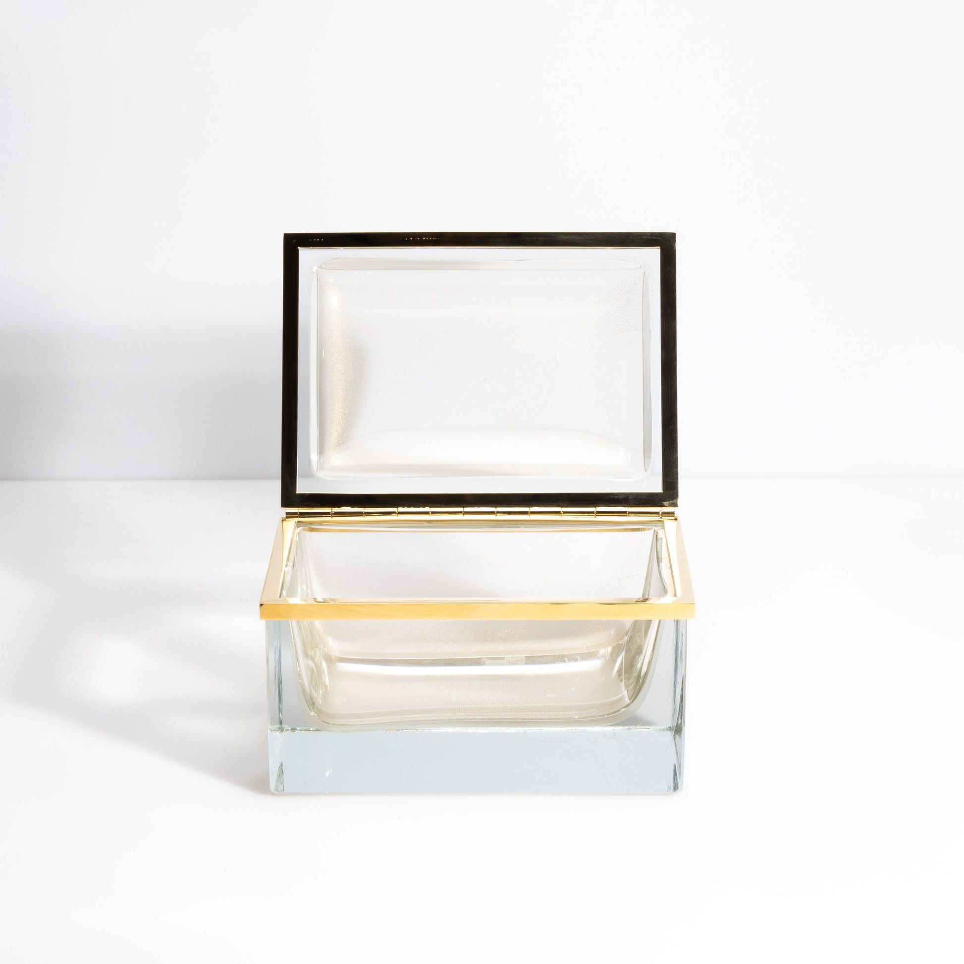 Murano Box with Brass Fittings in Crystal 24-Karat Gold Flecks