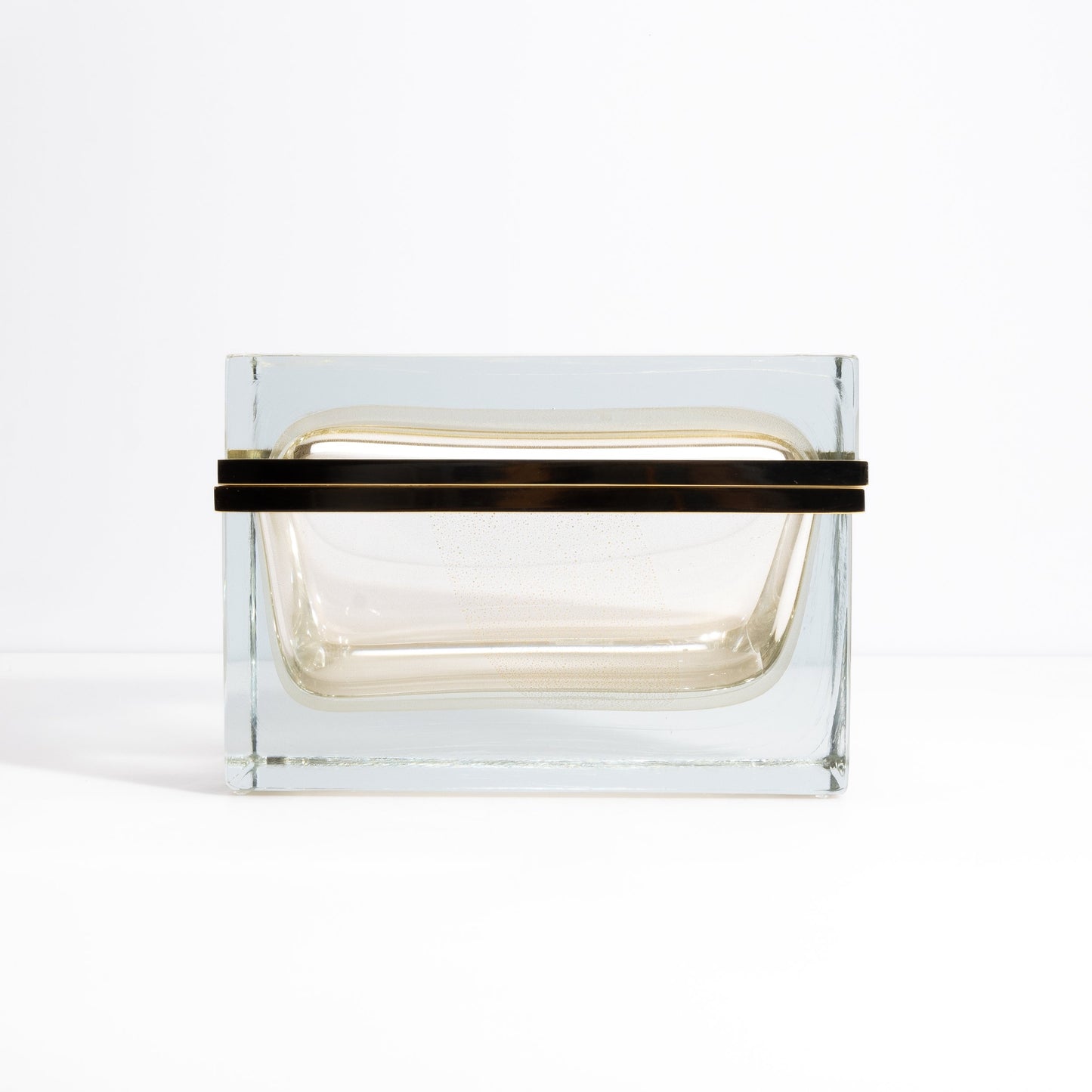 Murano Box with Brass Fittings in Crystal 24-Karat Gold Flecks