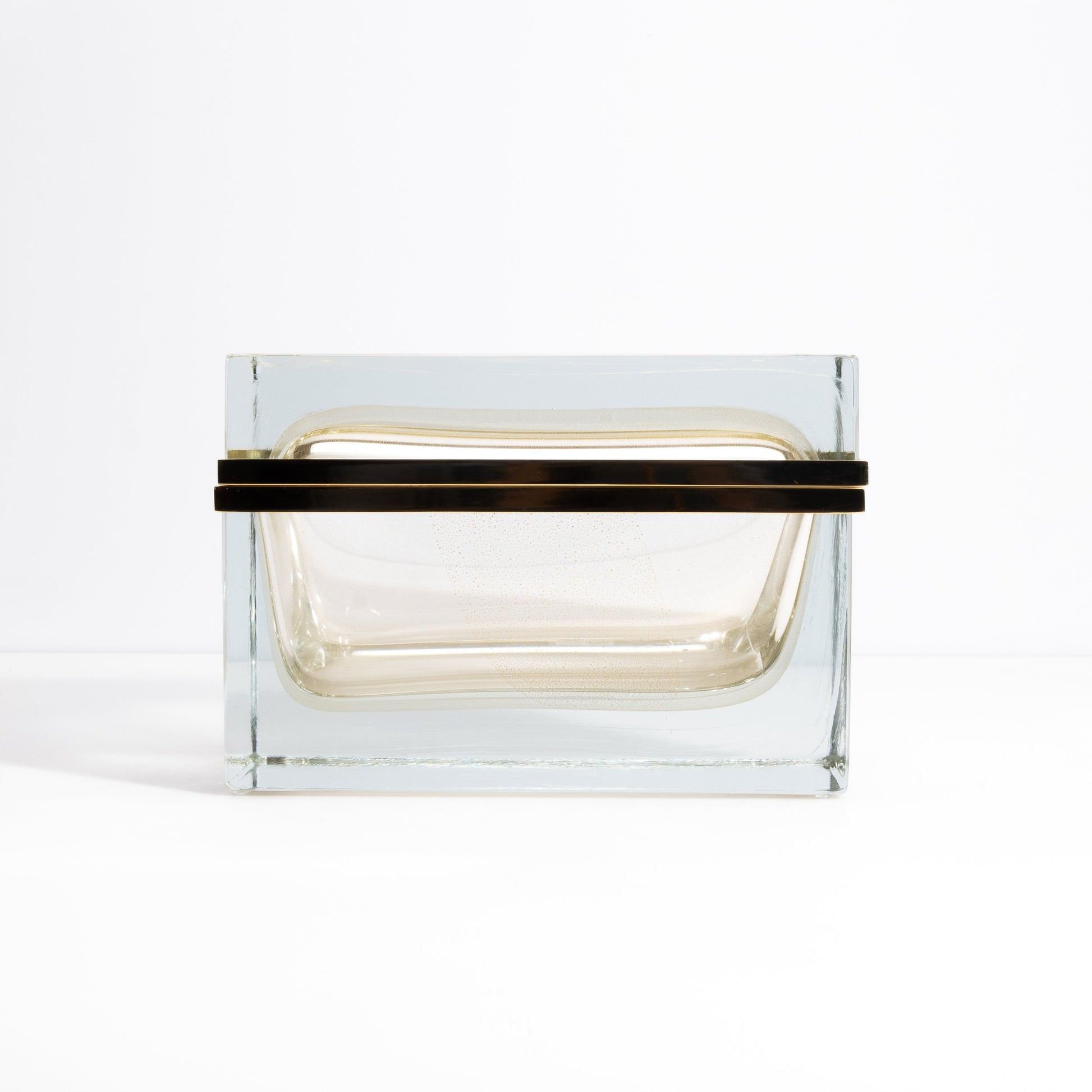Murano Box with Brass Fittings in Crystal 24-Karat Gold Flecks