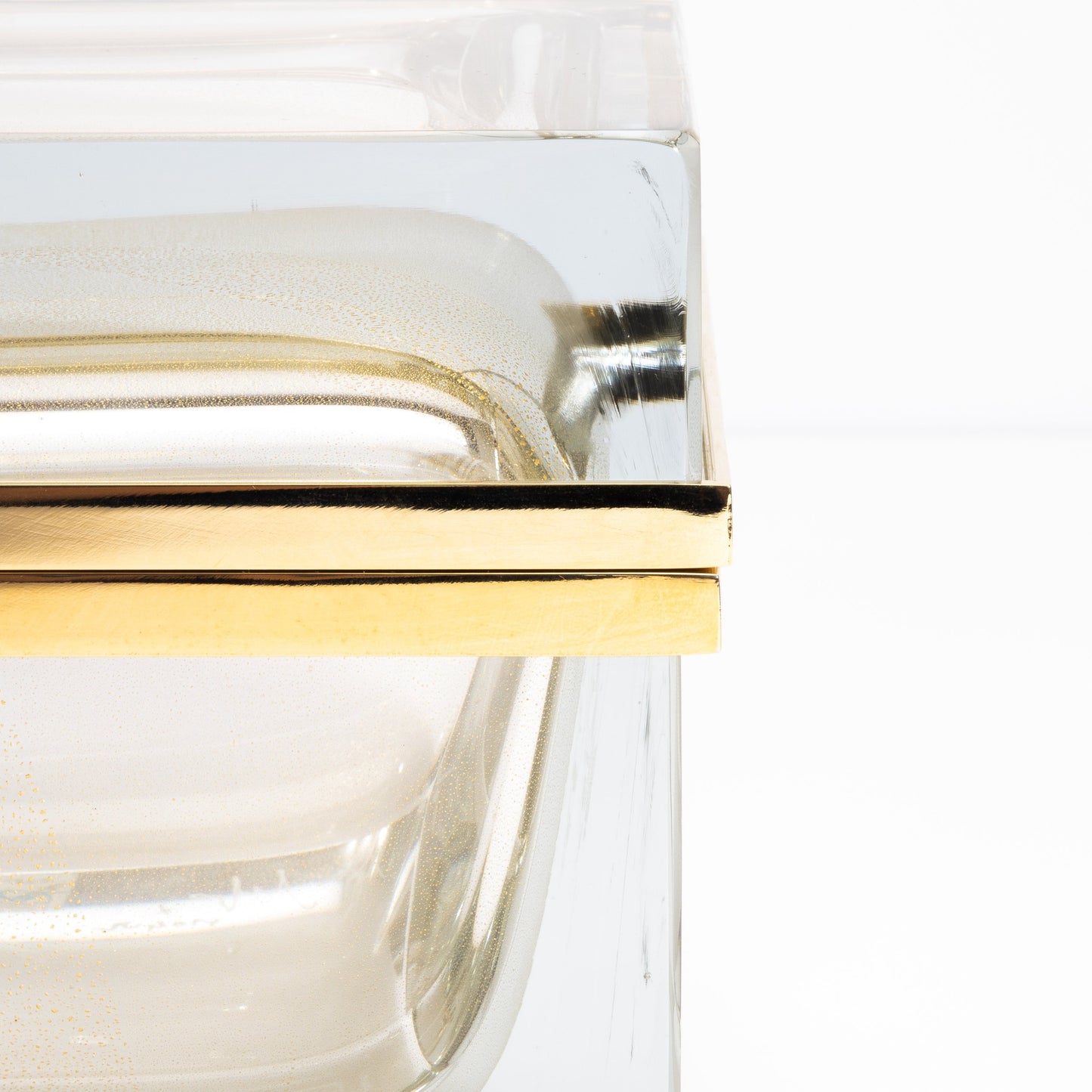 Murano Box with Brass Fittings in Crystal 24-Karat Gold Flecks